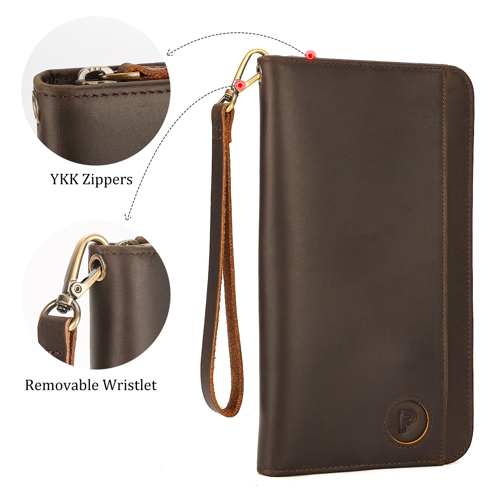 Leather Family Passport Holder with Coin Pouch AirTag Slot (Details)