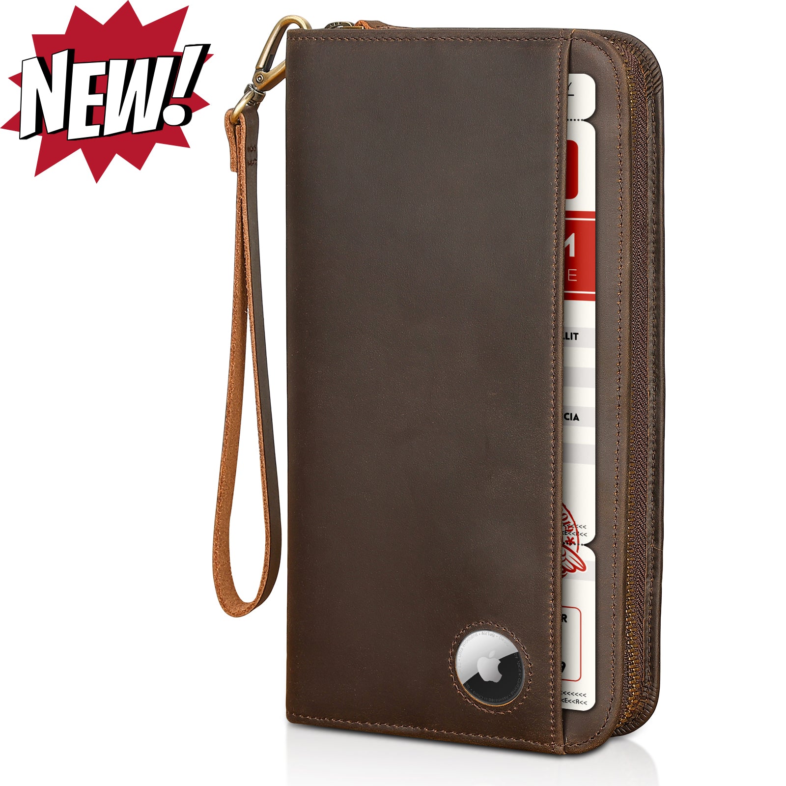 Leather Family Passport Holder with Coin Pouch AirTag Slot