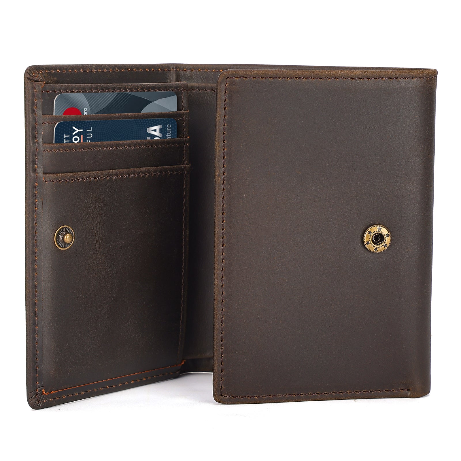Full Grain Leather Trifold Wallet RFID Blocking with AirTag Slot (Inside)