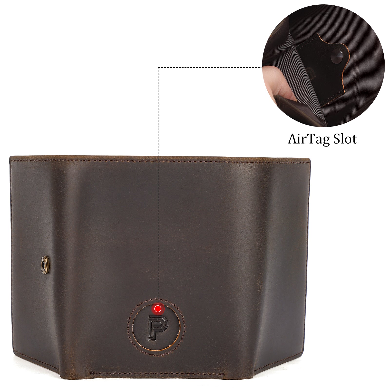 Full Grain Leather Trifold Wallet RFID Blocking with AirTag Slot (Back/Airtag Slot)