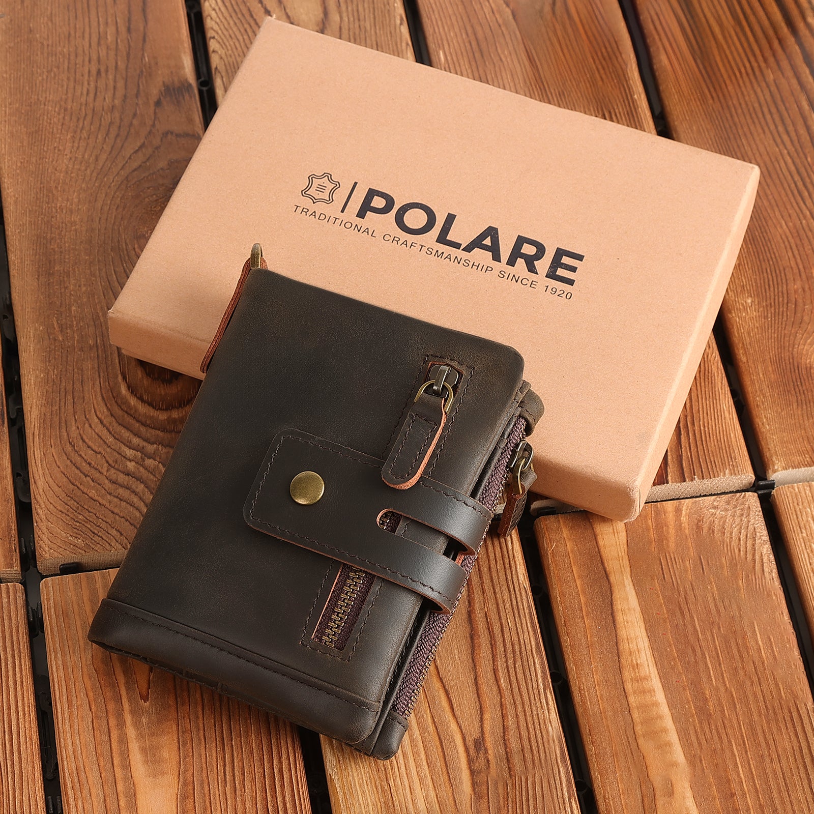 Leather Anti-Theft Wallet with Chain Travel Bifold Purse Card Case (Gift Box)