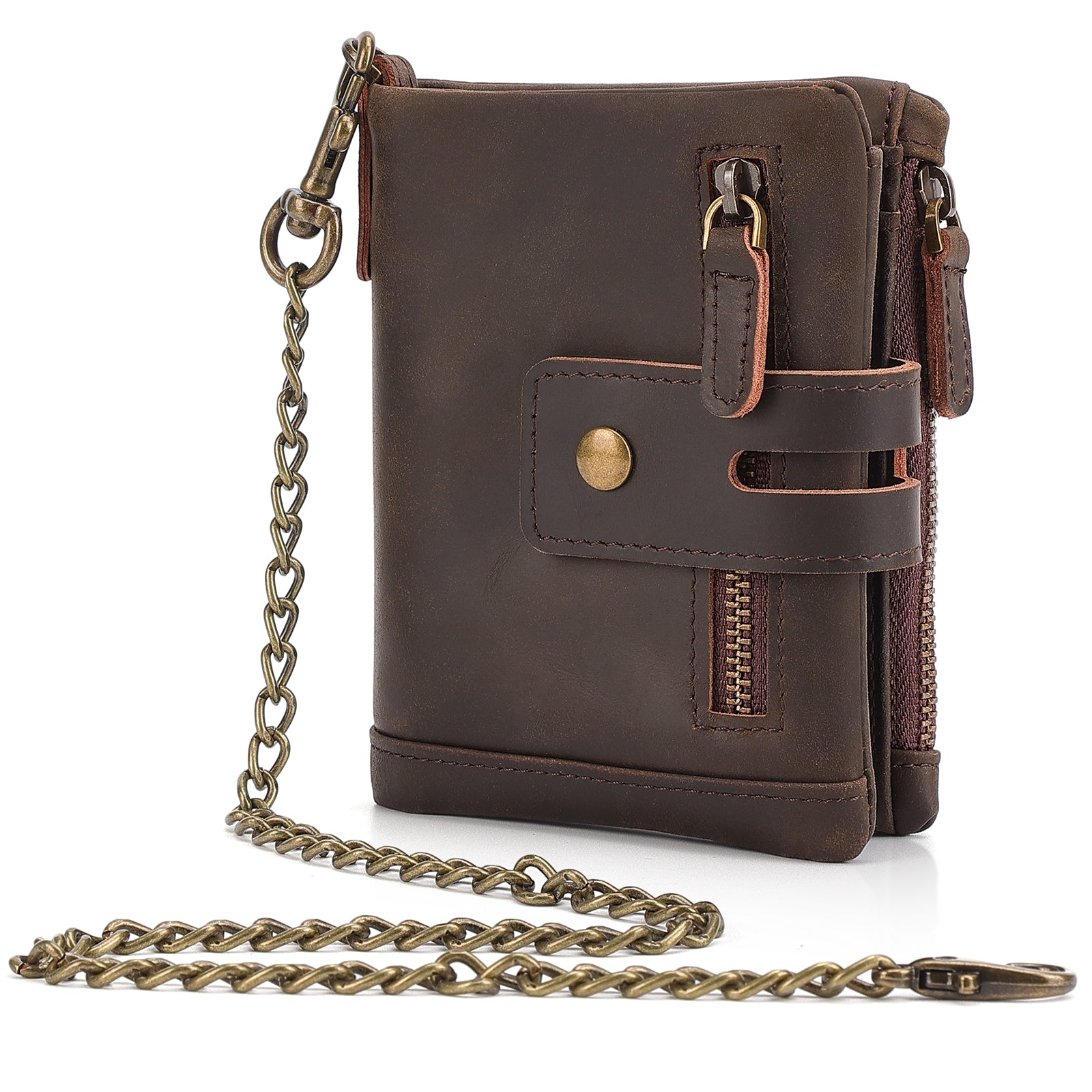 Leather Anti-Theft Wallet with Chain Travel Bifold Purse Card Case