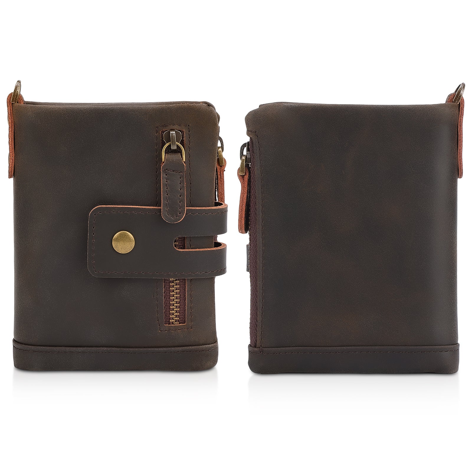 Leather Anti-Theft Wallet with Chain Travel Bifold Purse Card Case (Front,Back)