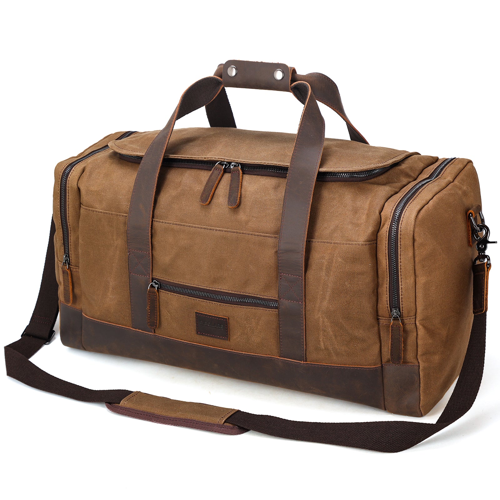 23" Canvas Leather Bag 42L Waterproof Travel Carry on Duffel Bag (Brown)