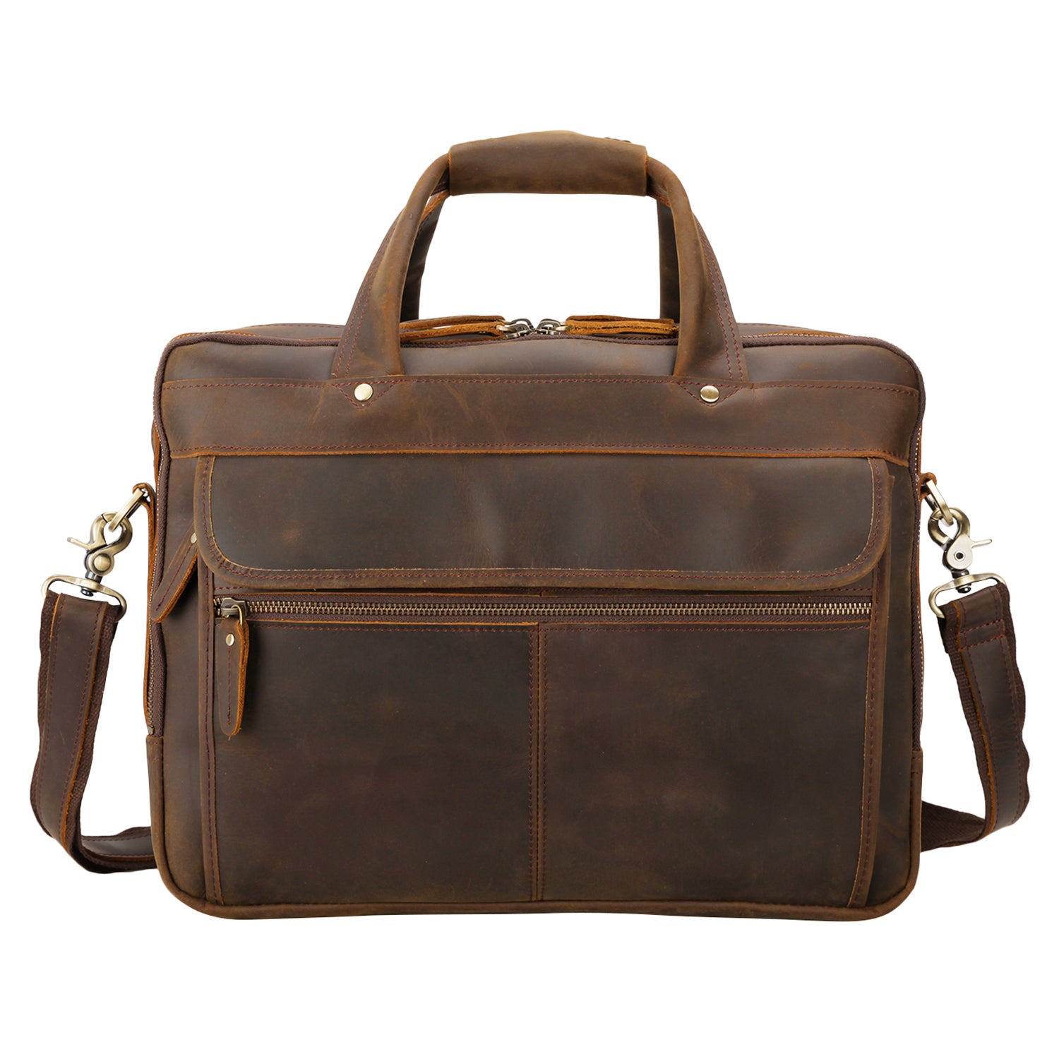 Polare 15.7" Full Grain Italian Leather Laptop Business Briefcase (Front)