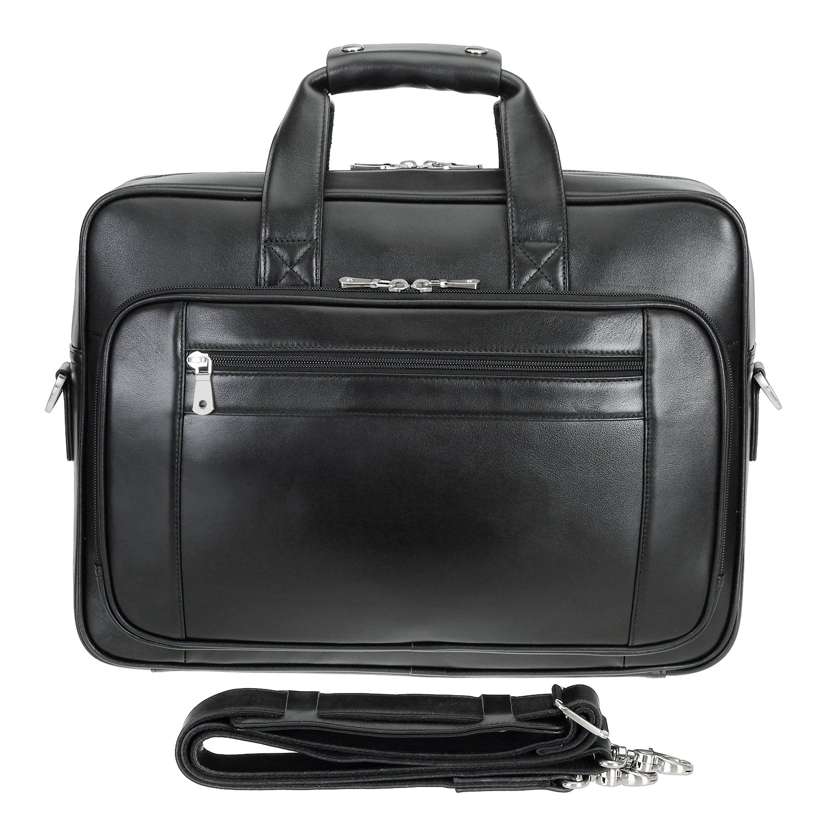 Polare 17" Full Grain Leather Briefcase Business Travel Laptop (Front)