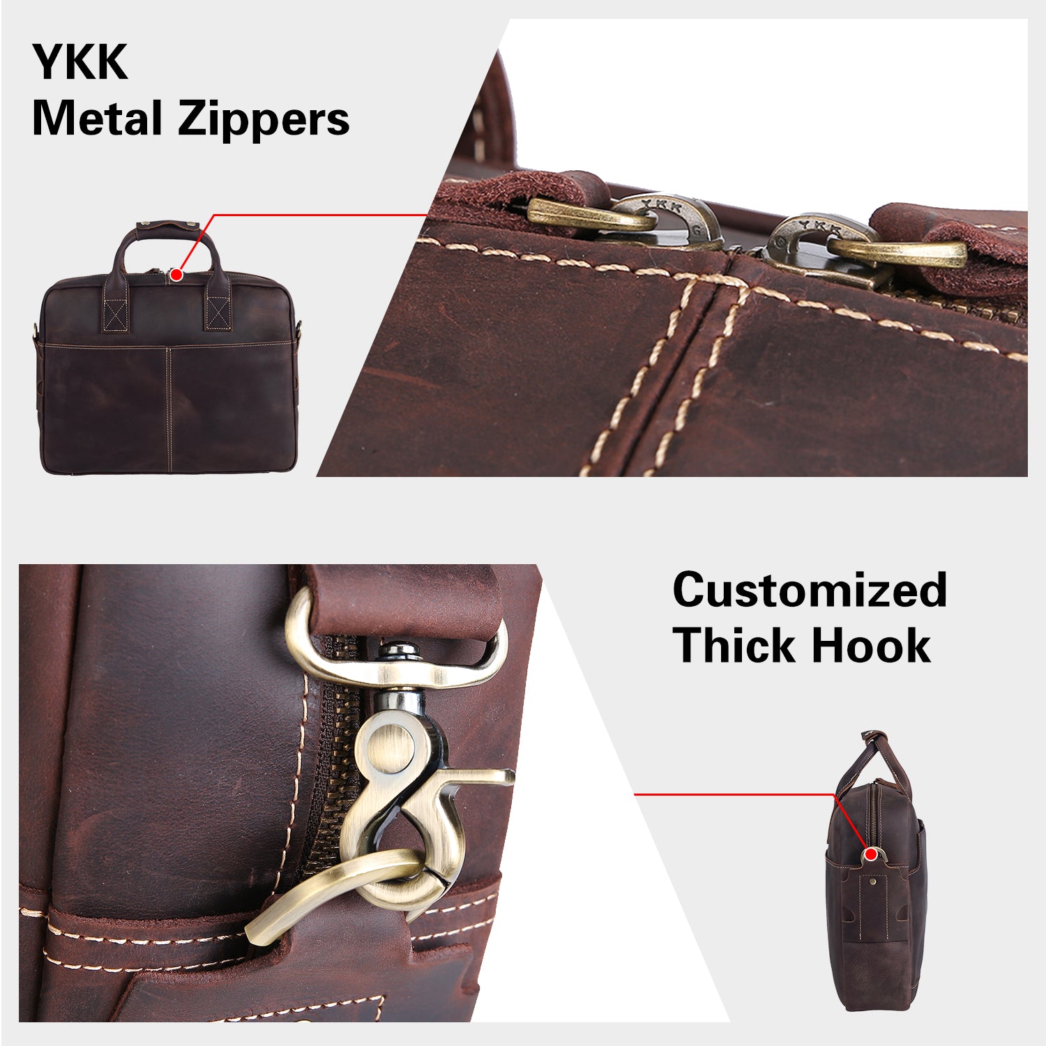 Polare Thick Authentic Genuine Leather 16'' Laptop Case Bag Briefcase (Dark Brown)