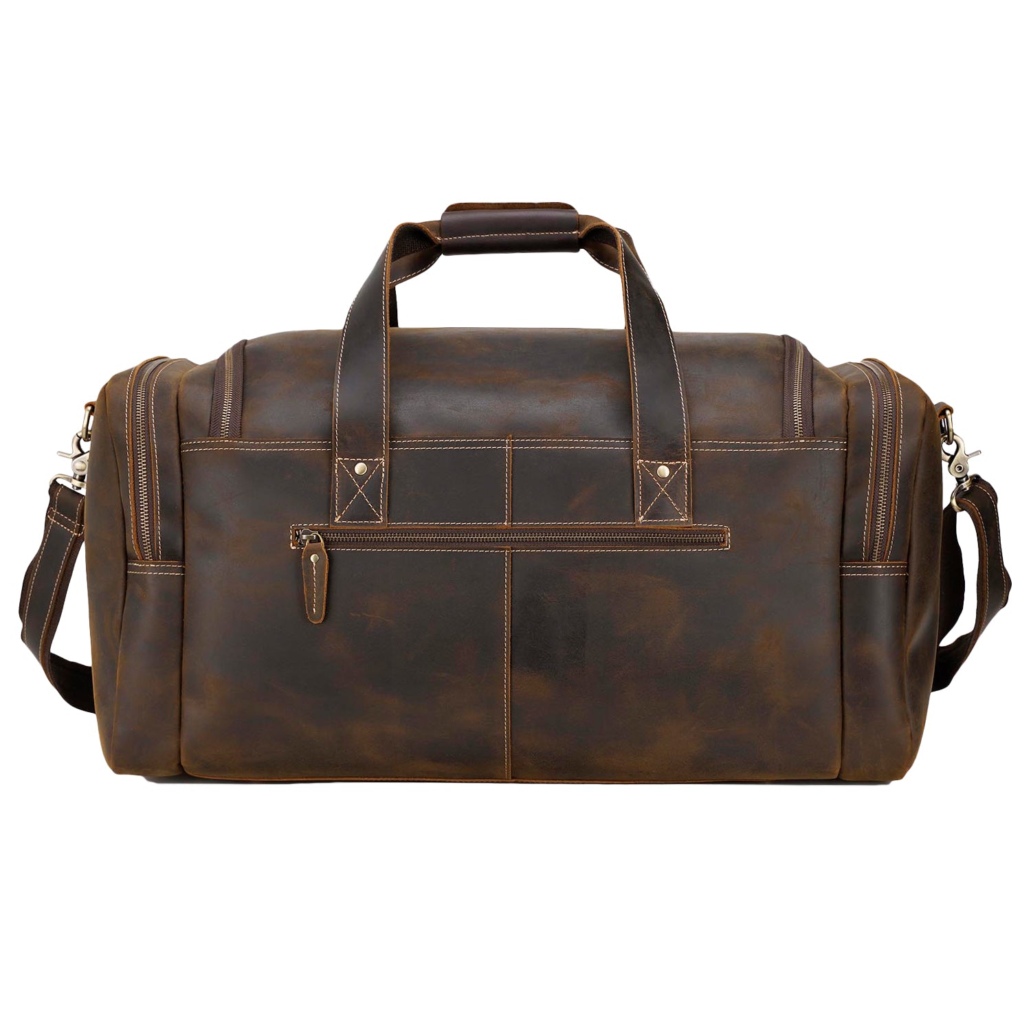 Polare Full Grain Leather Gym Weekender Overnight Travel Duffel Bag (Back)