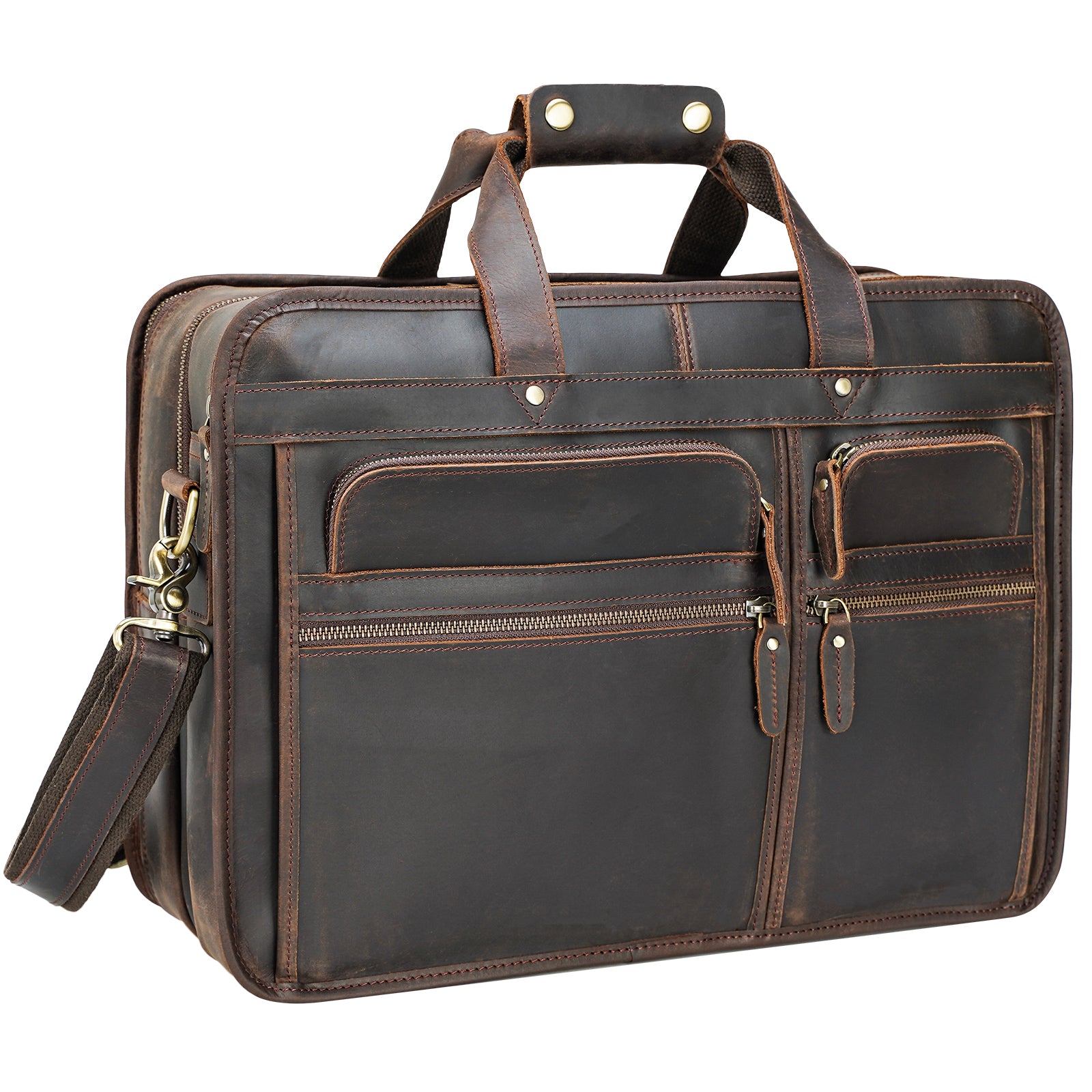 Polare 17'' Full Grain Leather Briefcase Laptop Attache Case Messenger