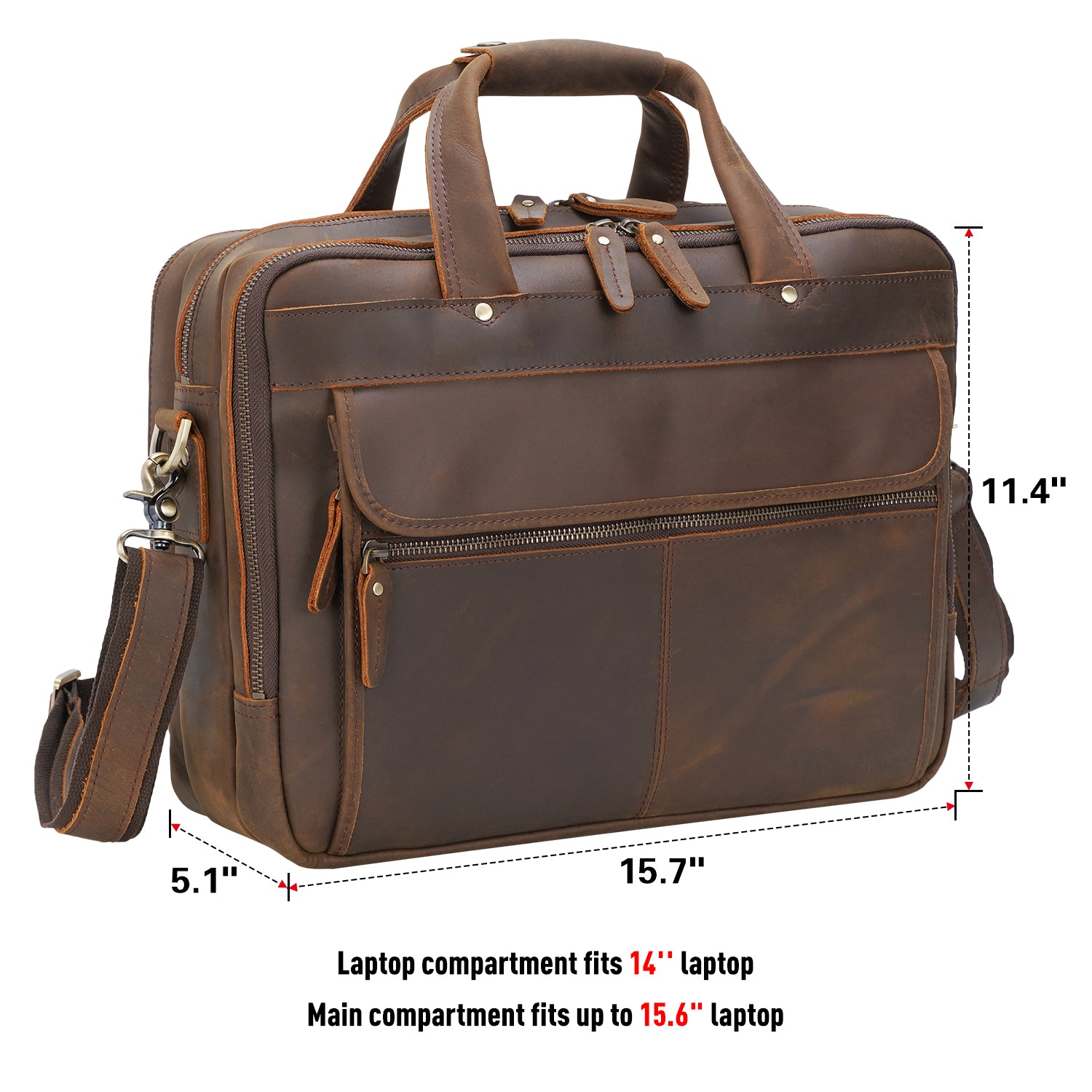 Polare 15.7" Full Grain Italian Leather Laptop Business Briefcase (Dimension)