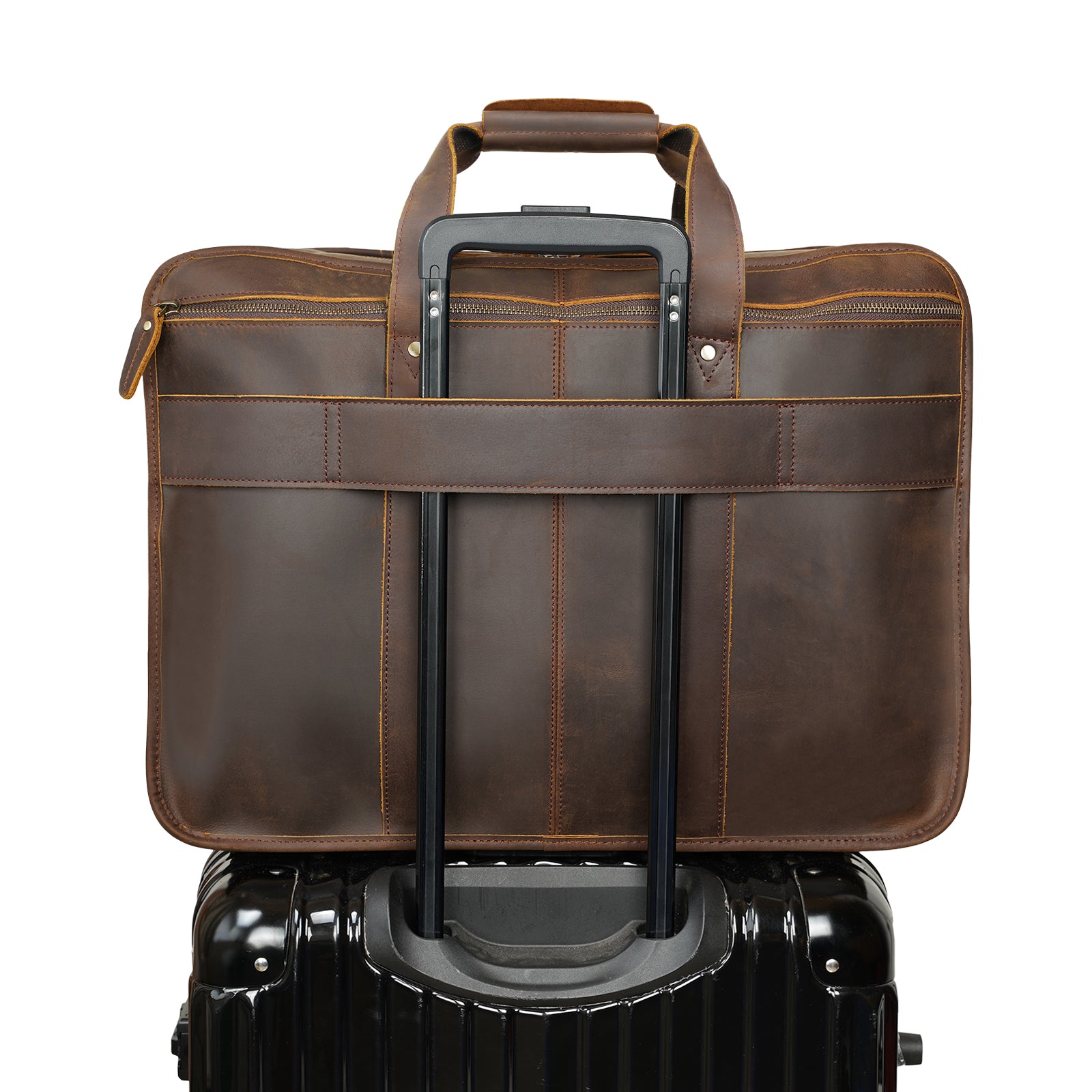 Polare 18.5” Full Grain Leather Laptop Briefcase Messenger Bag Tote (Back)