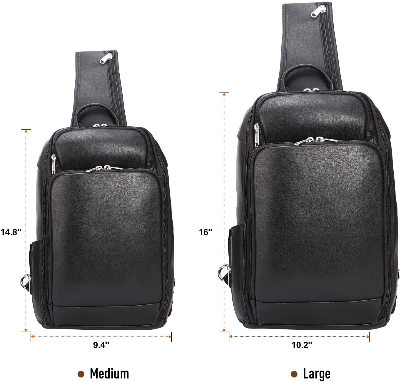 Polare Full Grain Leather Modern Style Sling Shoulder Bag Travel/Hiking Daypack (Black,Dimension)
