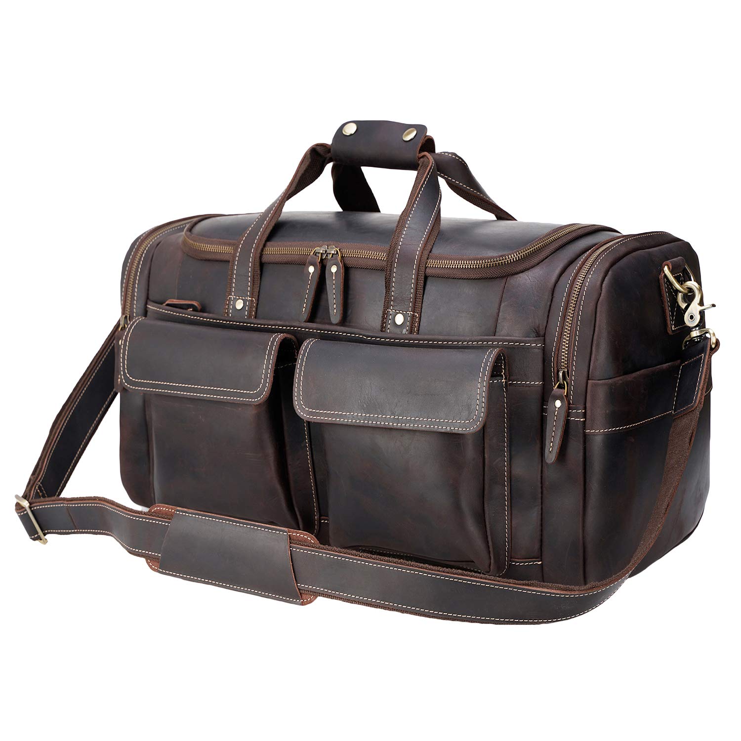 Polare 22.8" Duffel Retro Leather Gym Weekender Bag (Dark Brown)