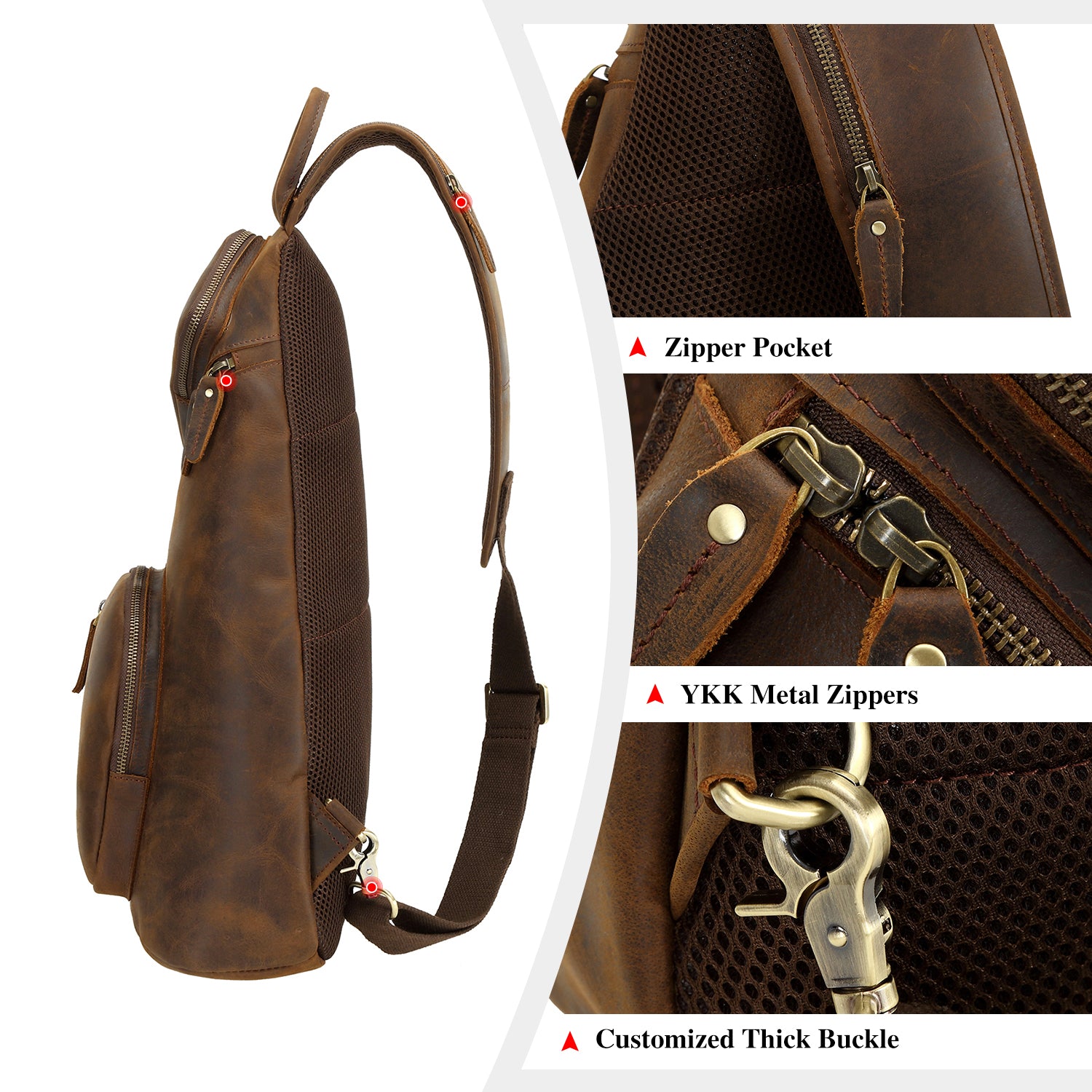 Polare Full Grain Leather Outdoor Travel Sling Bag (Details)