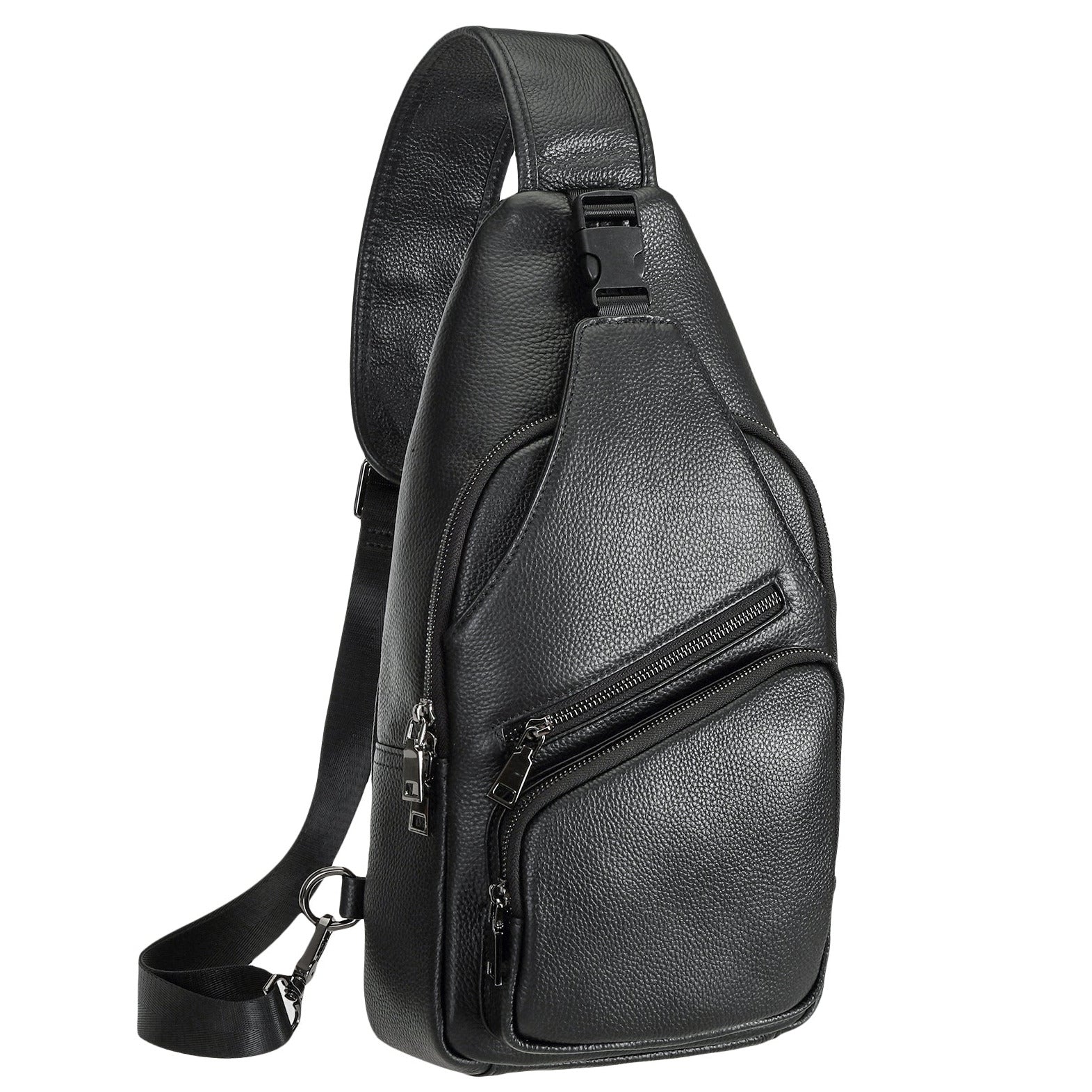black leather sling backpack Polare Cowhide Leather Sling Chest Shoulder Bag Waterproof Anti Theft