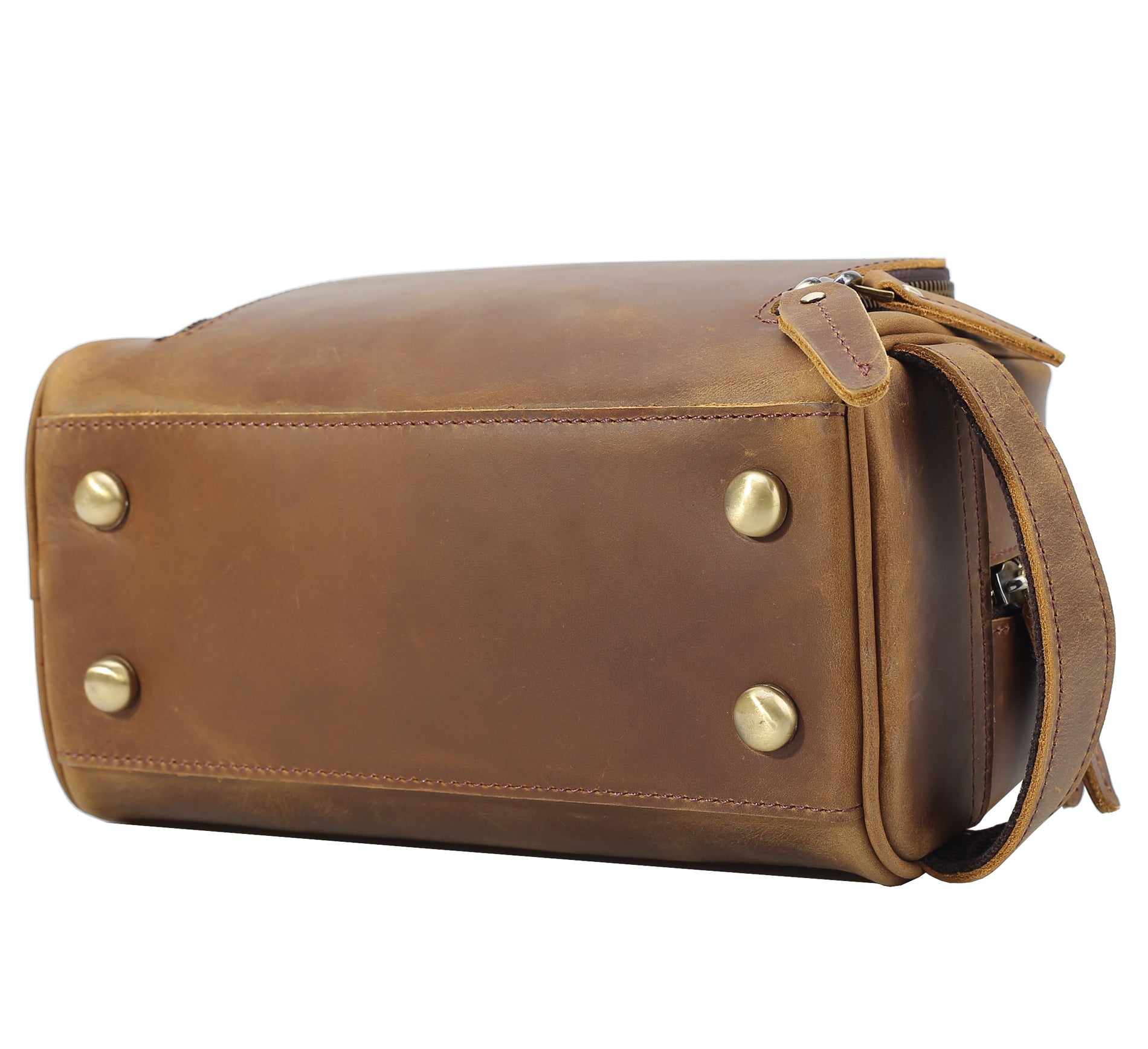 Full Grain Leather Handmade Travel Toiletry Bag (Brown, Bottom)