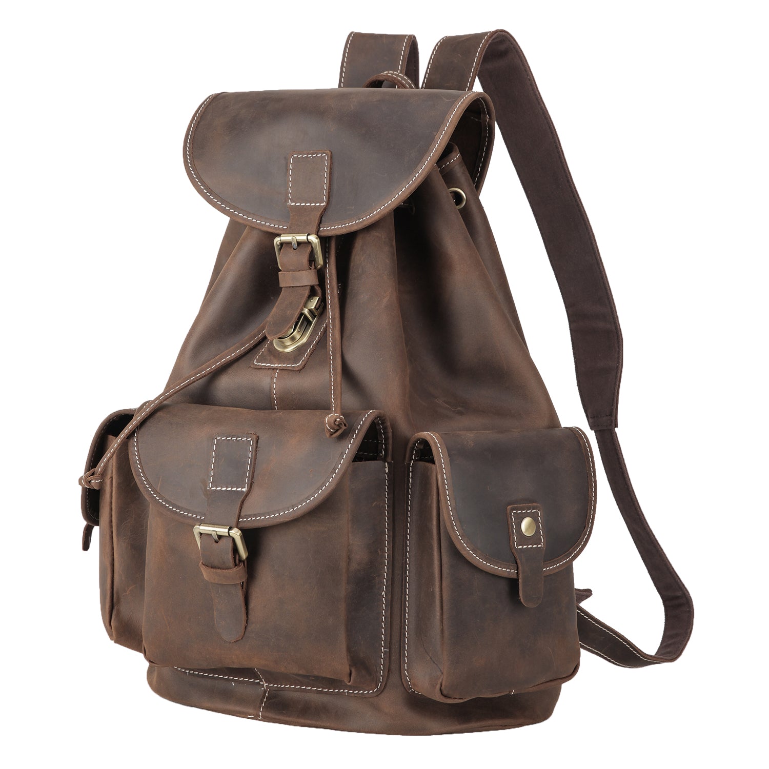 Polare Vintage Full Grain Leather Rucksack Backpack Casual Travel Satchel  Bag Daypack for Men Women