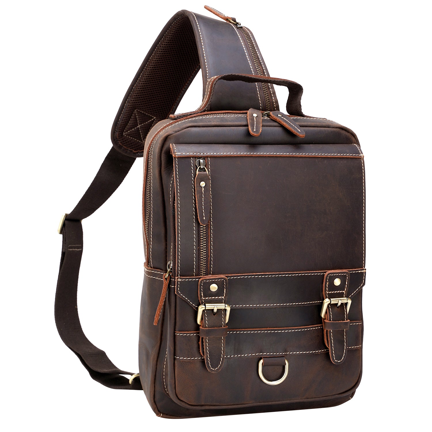 Polare Full Grain Leather Shoulder Backpack Travel Rucksack Sling Bag