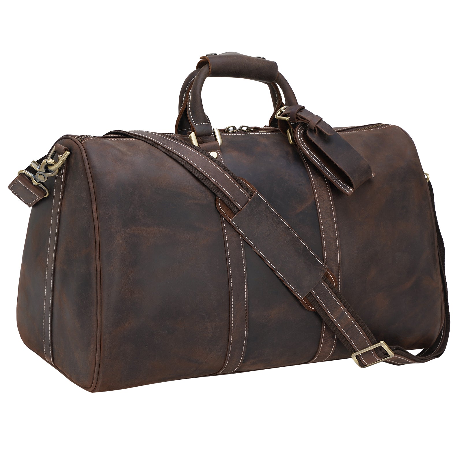 Full Grain Leather Weekender Bag for Men with Detachable Shoulder Strap