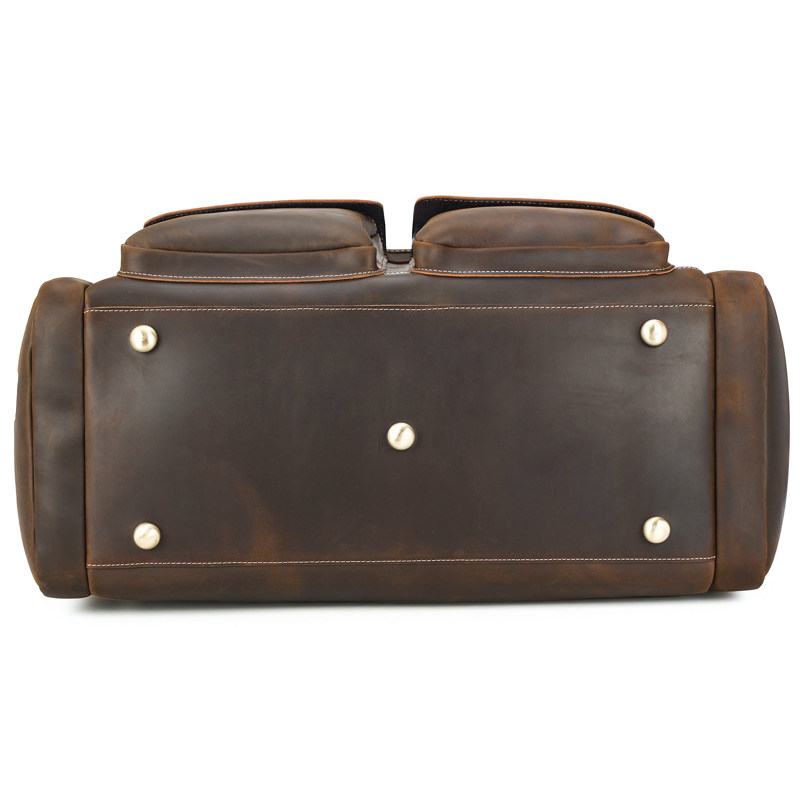 Polare 22.8" Duffel Retro Leather Gym Weekender Bag (Brown, Bottom)