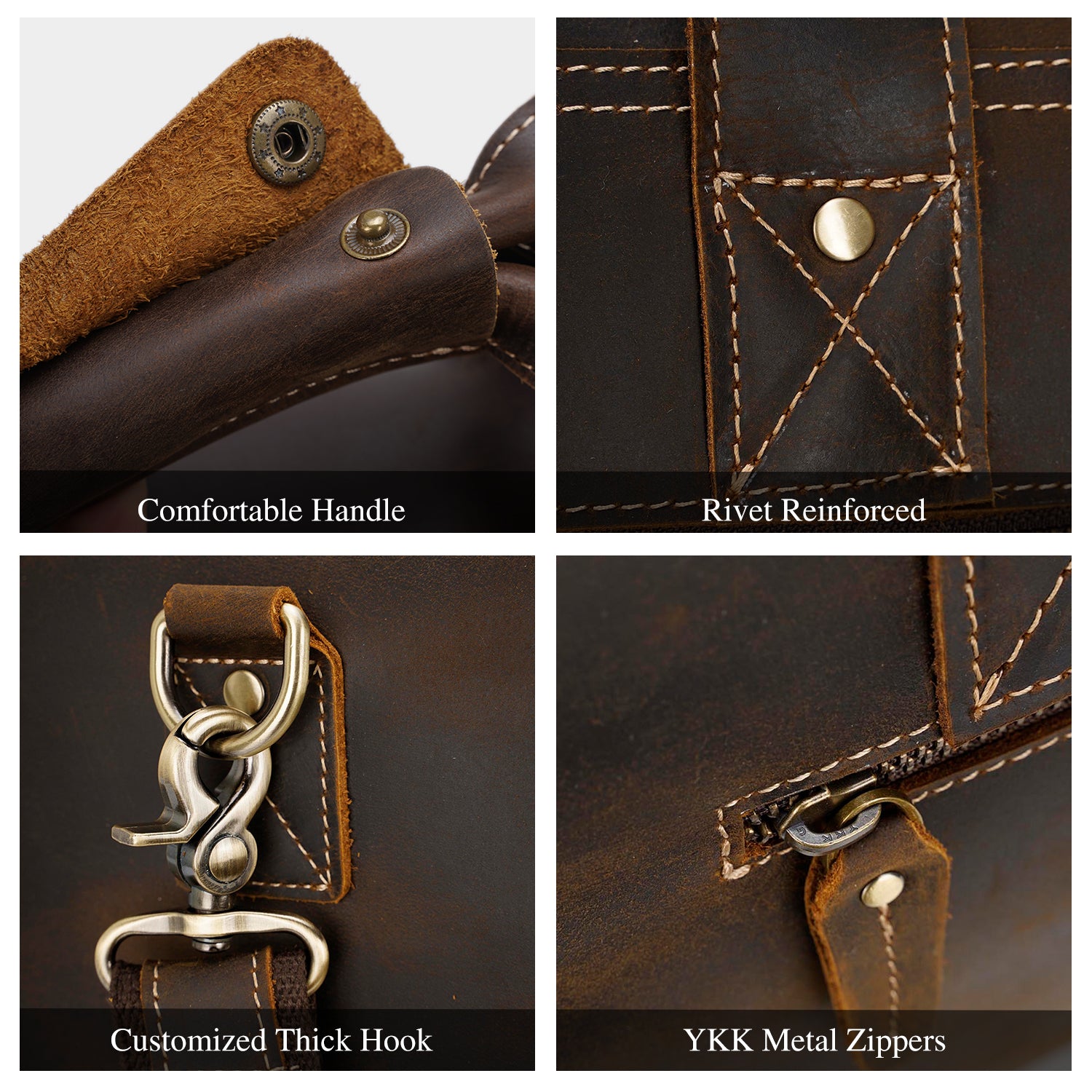 Polare 23" Full Grain Leather Gym Weekender Luggage Bag (Details)