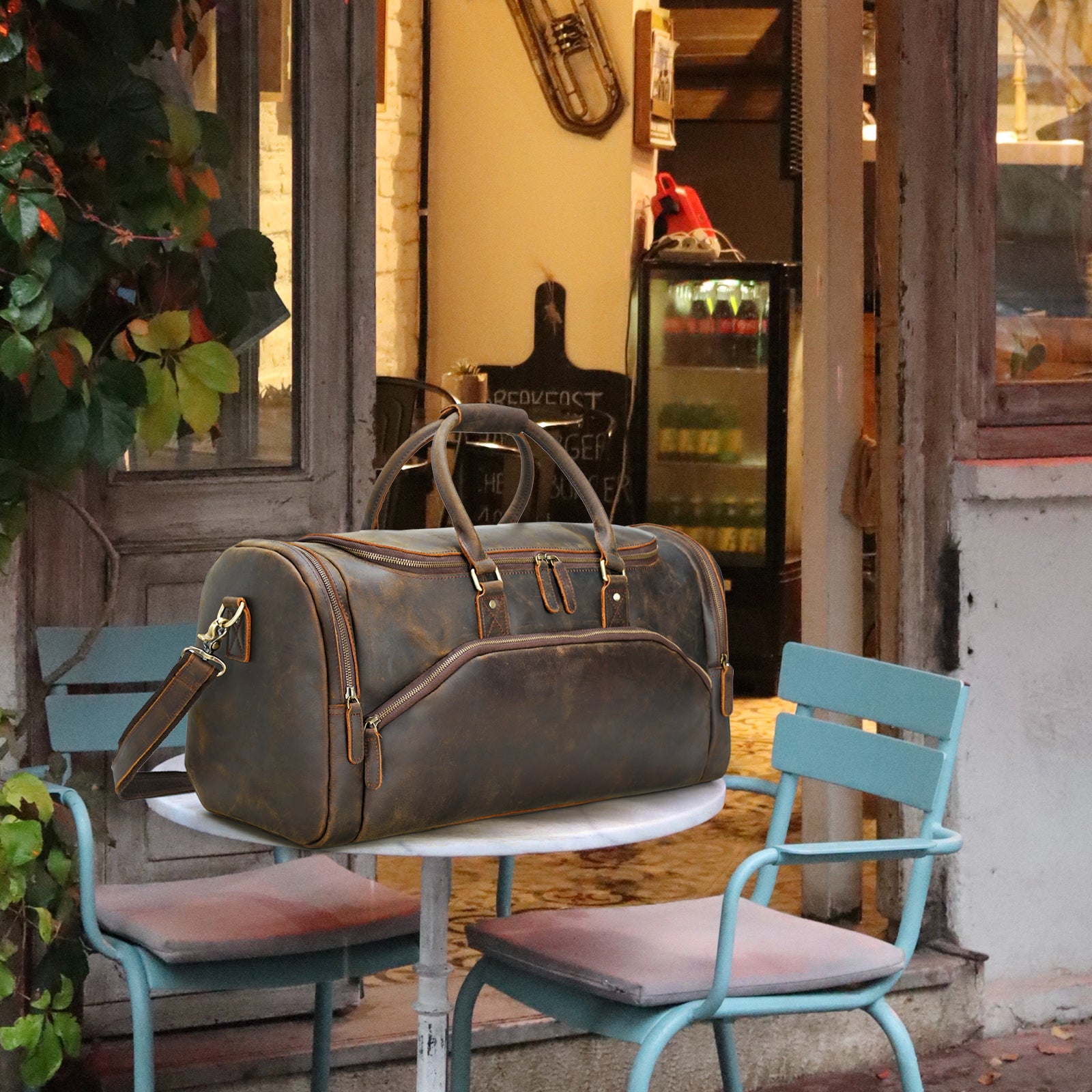 Polare 23" Duffle Weekender Overnight Travel Duffel Bag With Full Grain Cowhide Leather