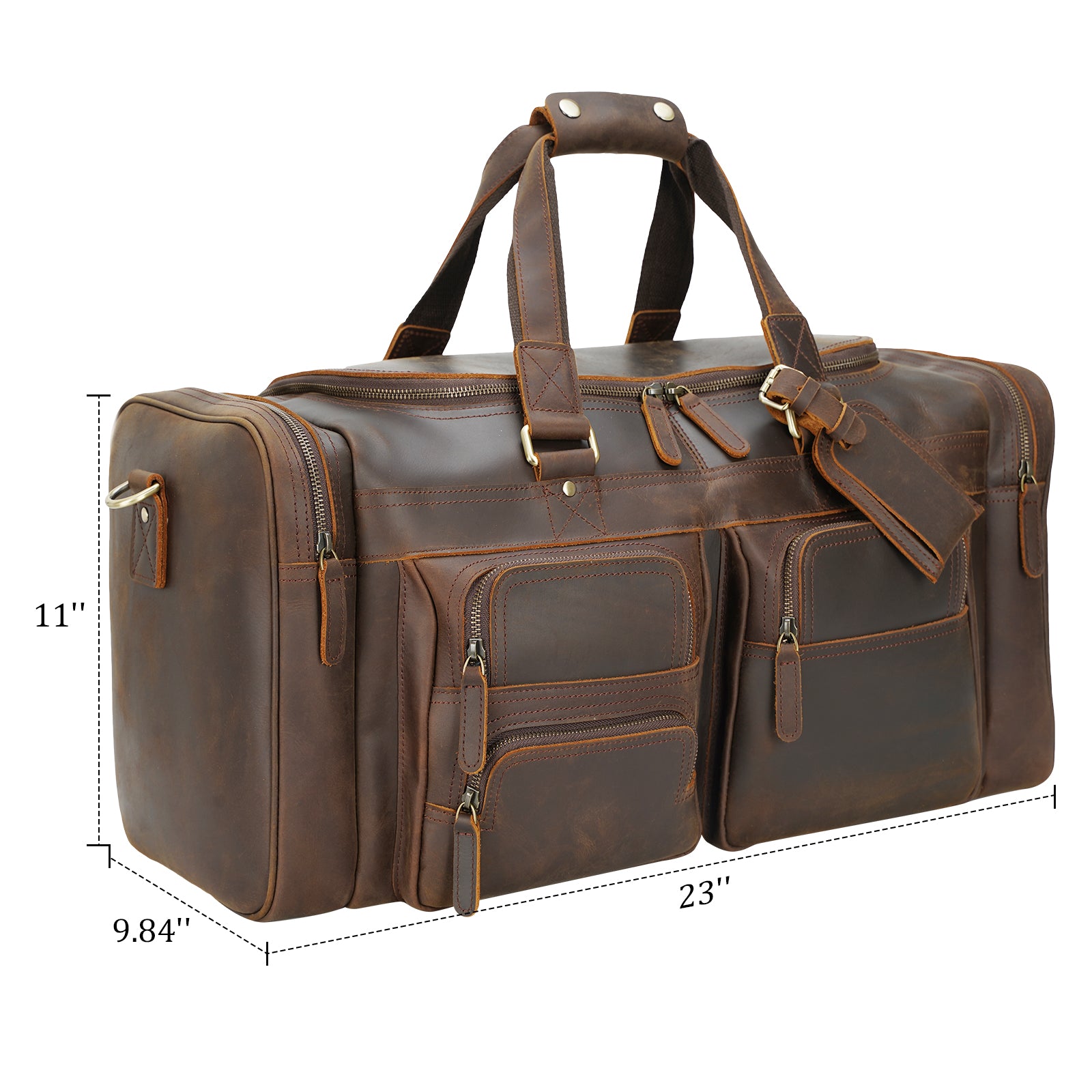 Polare 23" Full Grain Leather Duffel Weekender Travel Bag (Dimension)