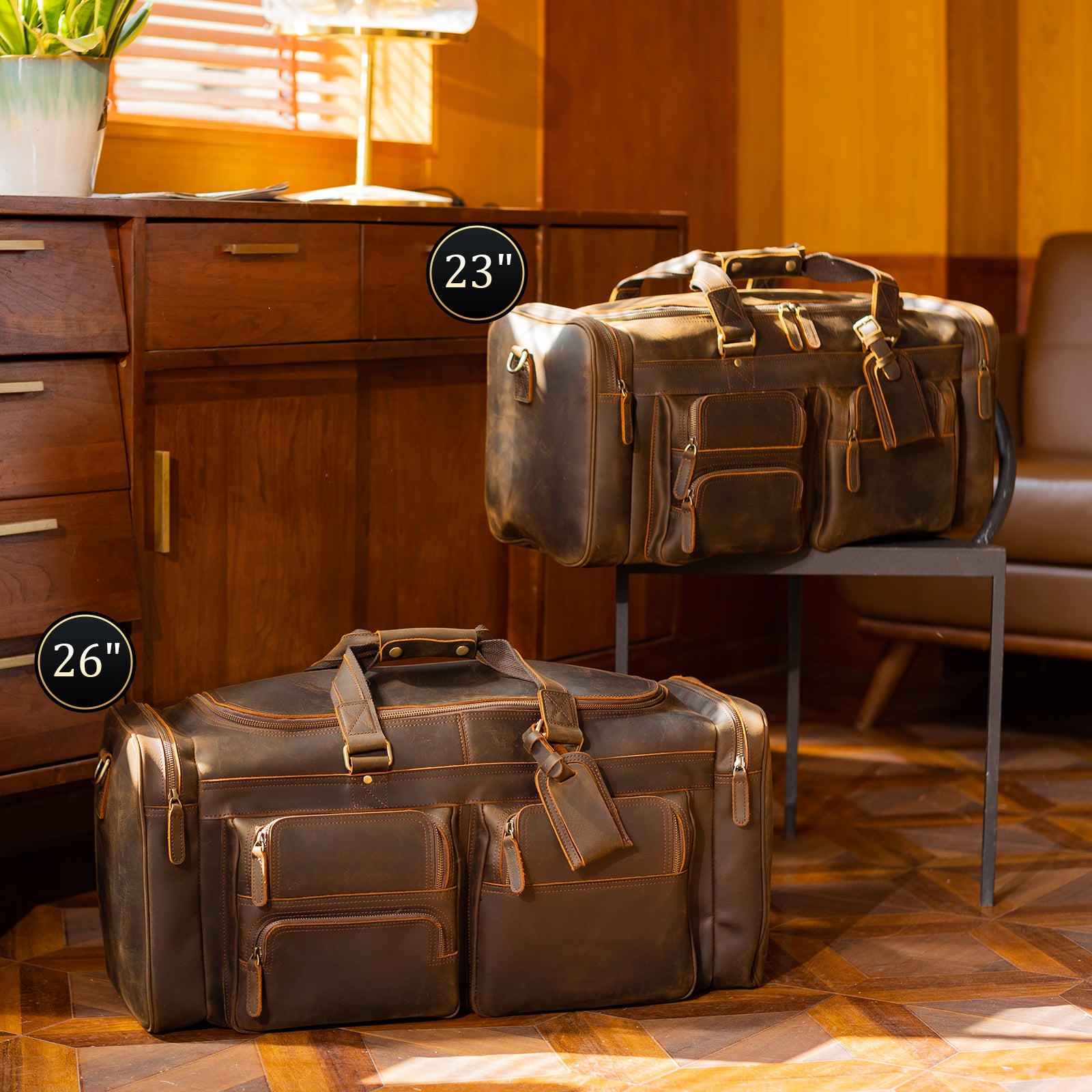 23"/26" Leather Duffel Weekender Travel Bag For Men