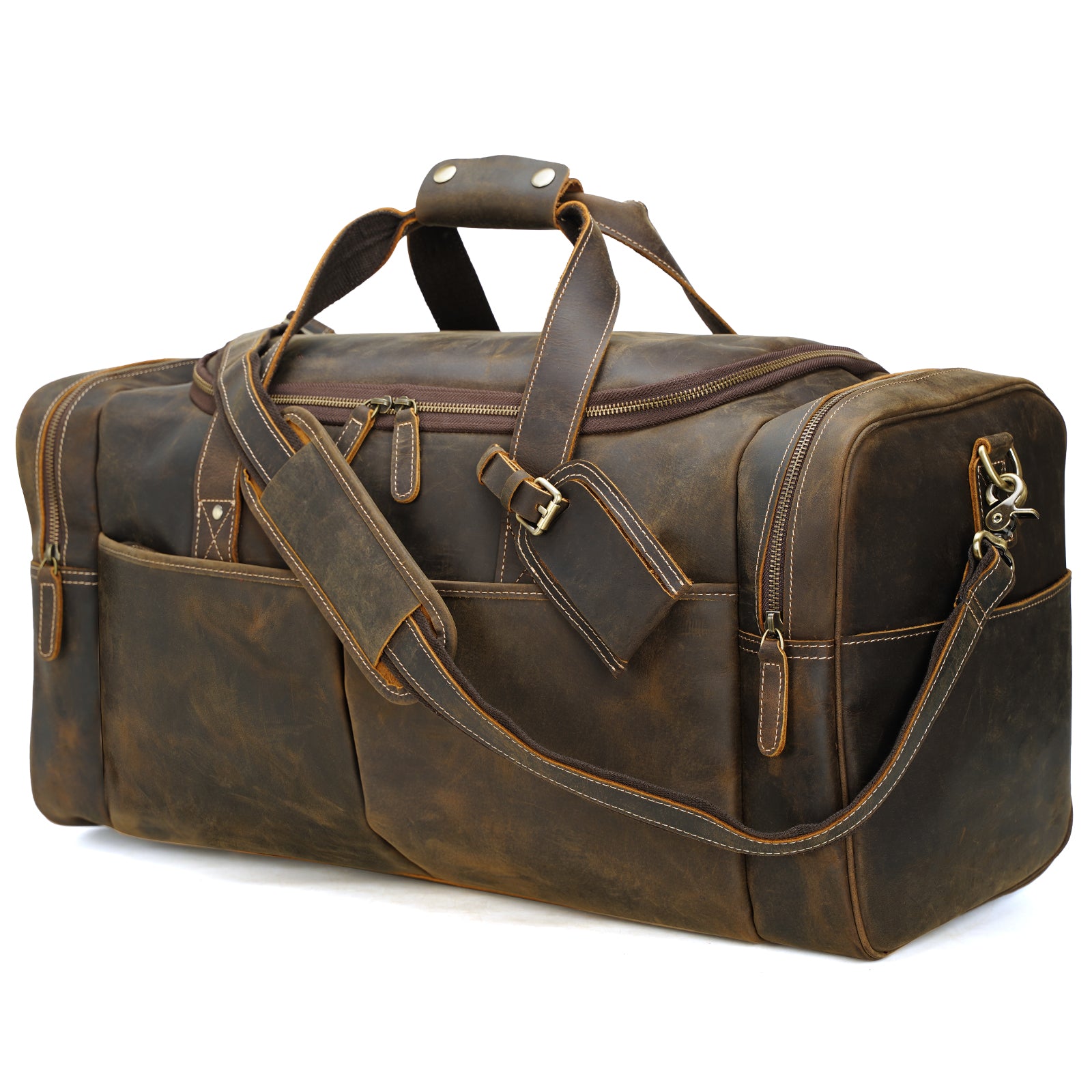 New 24 Genuine Leather Duffle Bag, Men Overnight Carry-On Travel Luggage  Gym