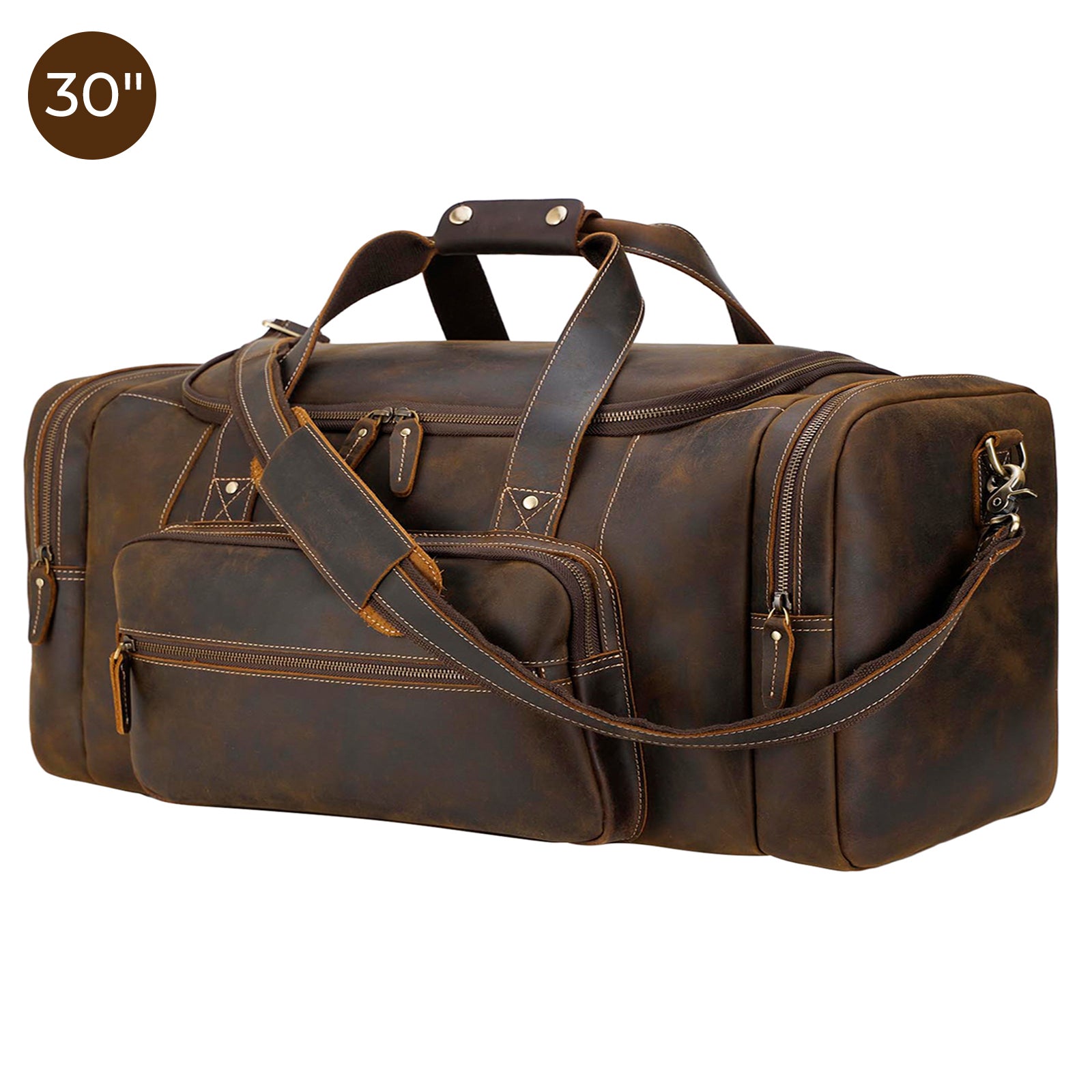 Polare 30" Full Grain Leather Gym Weekender Overnight Travel Duffel Bag