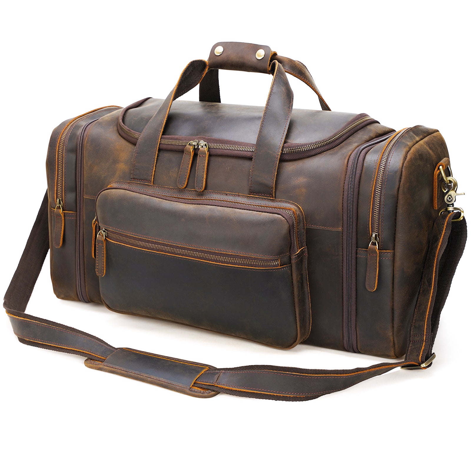Polare 23'' Expandable to 28'' Full Grain Cowhide Leather Gym Duffle  Weekender Overnight Travel Duffel Bag For Men