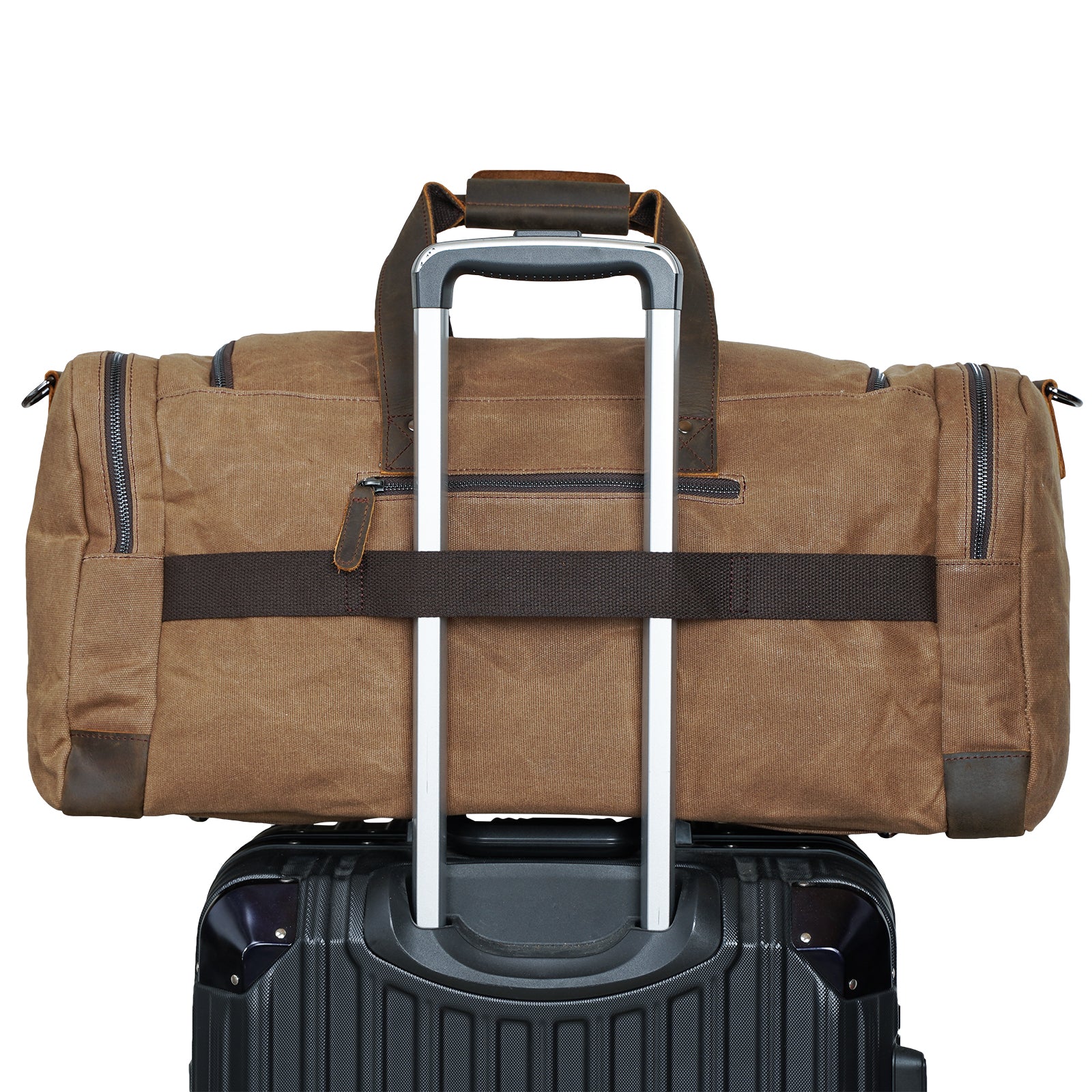 Polare 23” Waxed Canvas Cowhide Leather Travel Duffel Carry on Bag ( Back)