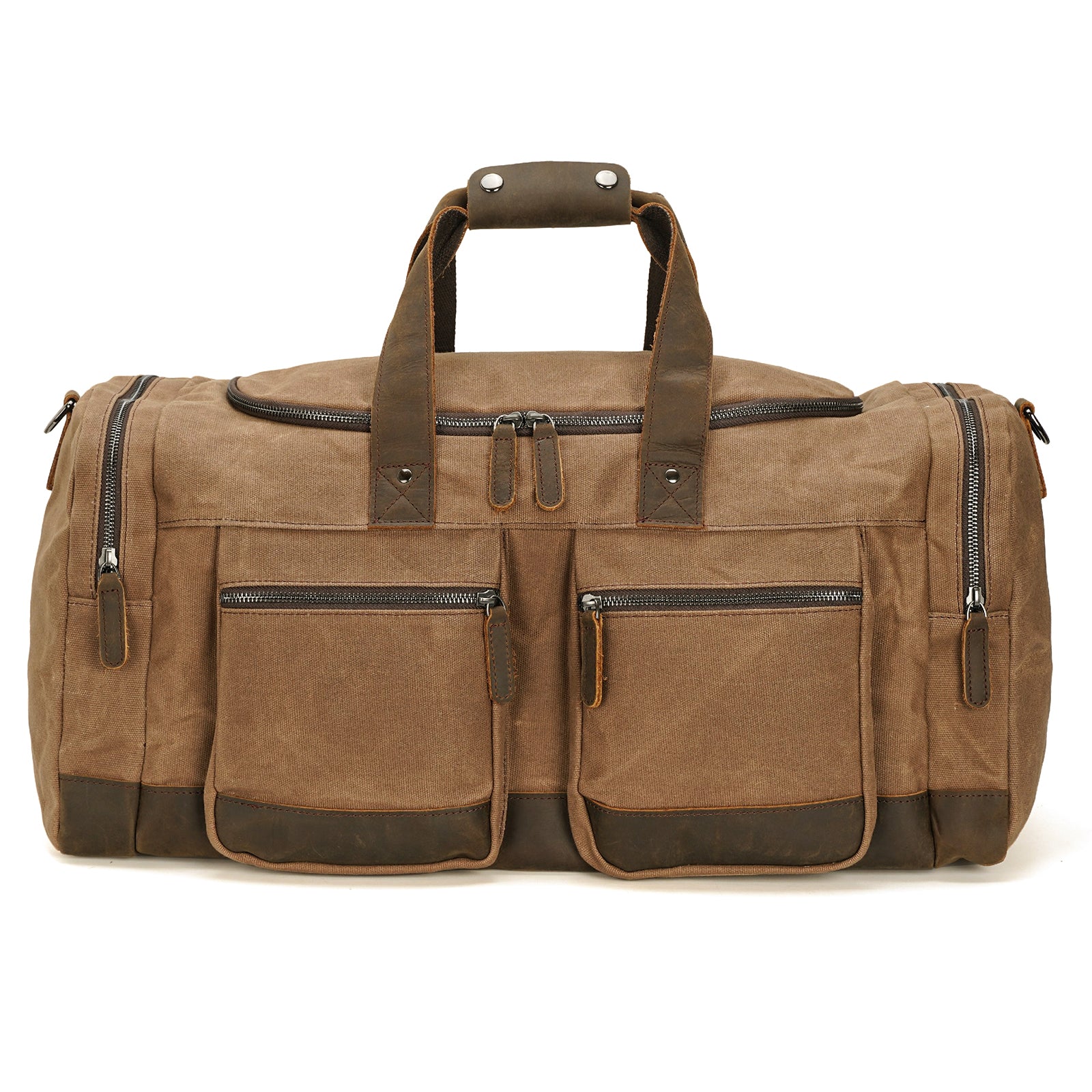 Polare 23” Waxed Canvas Cowhide Leather Travel Duffel Carry on Bag (Front)