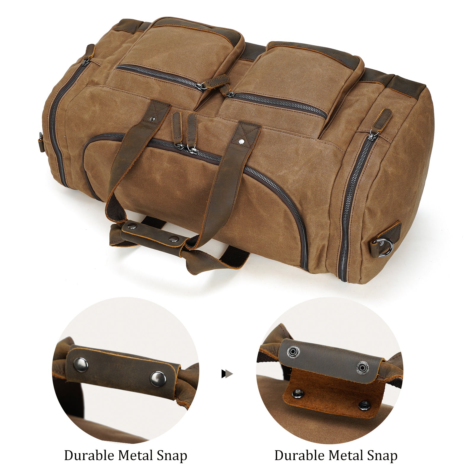 Polare 23” Waxed Canvas Cowhide Leather Travel Duffel Carry on Bag (Top)