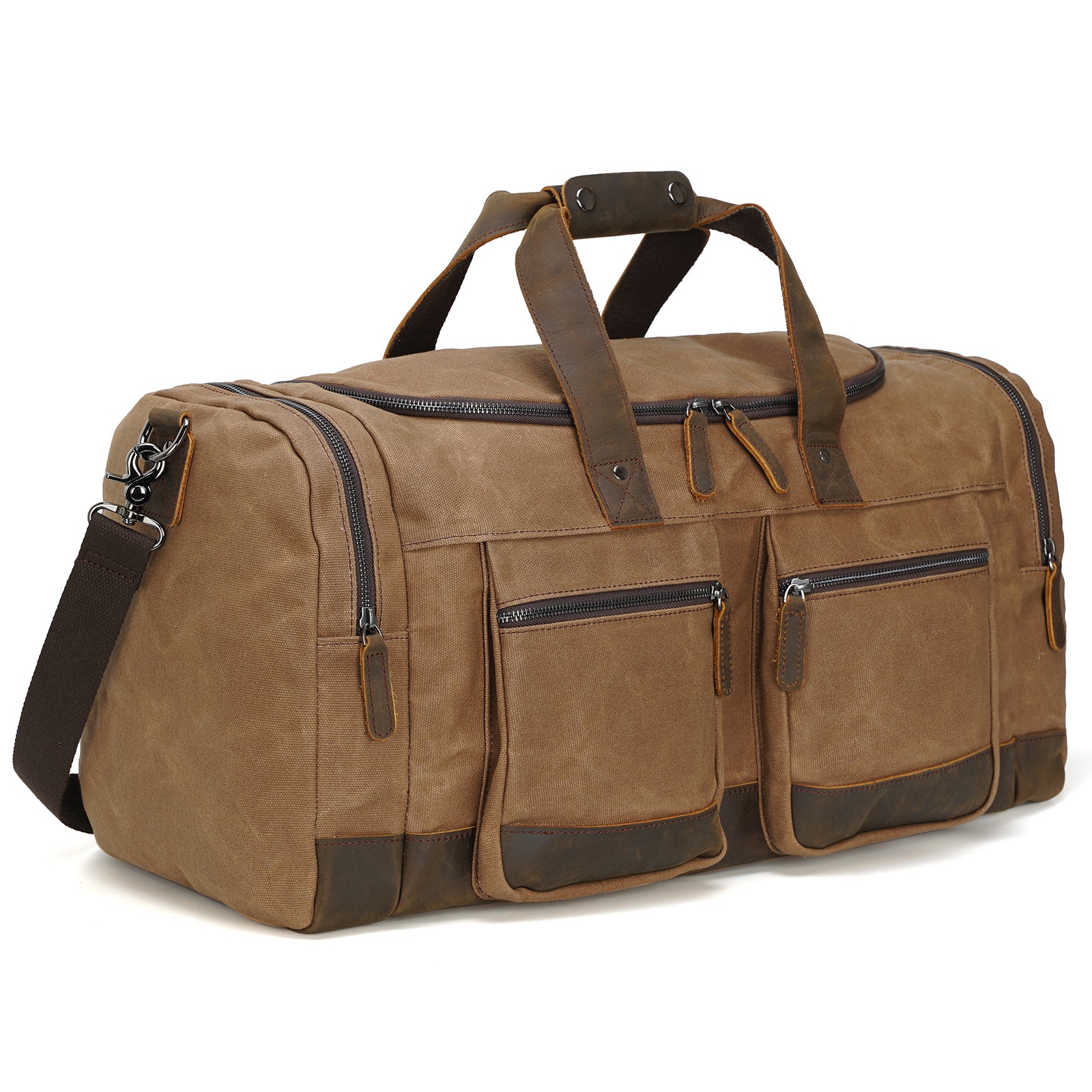 Polare 23” Waxed Canvas Cowhide Leather Travel Duffel Carry on Bag (Brown)
