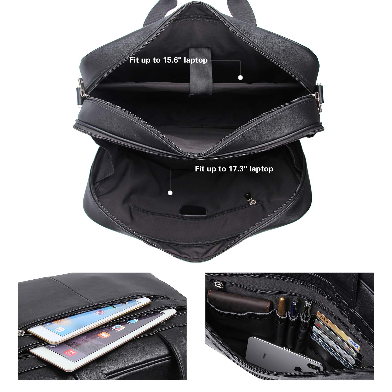 17'' Computer Briefcase Work Bag Business Case For Men(Black,Inside)