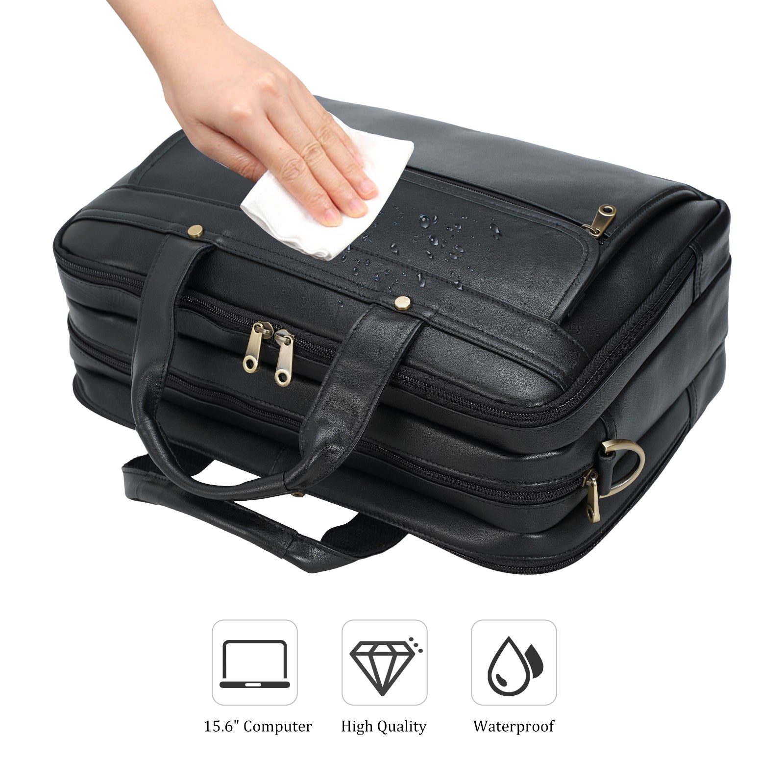 Polare 16'' Natural Napa Leather Black Business Briefcase