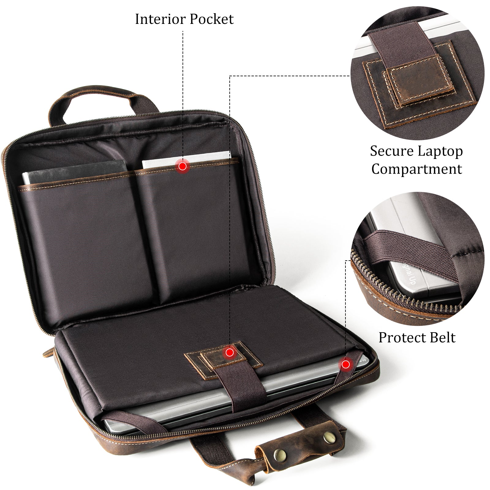 Polare Full Grain Leather Laptop Sleeve Protective Cover Case (Inside)