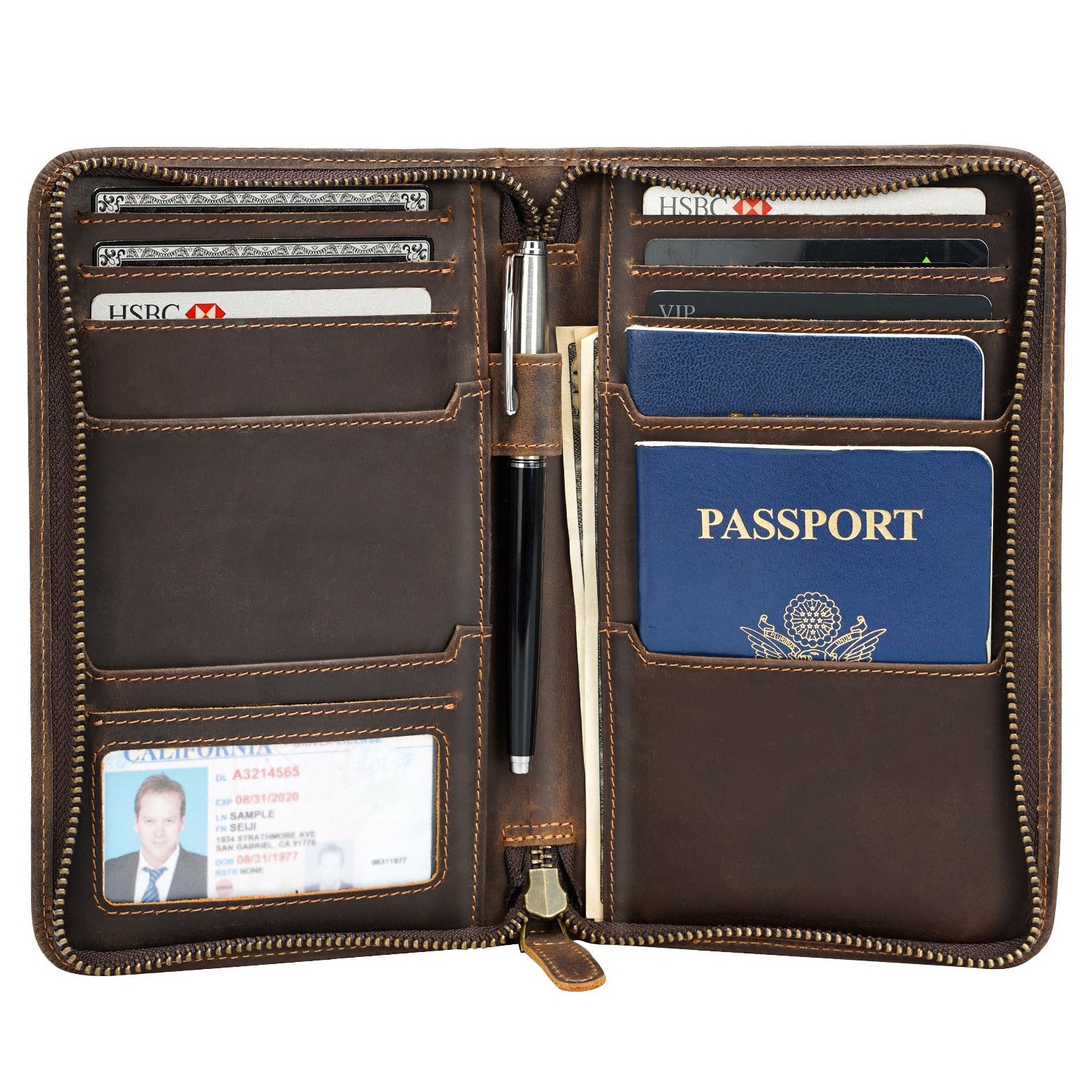 Genuine Leather Travel Family Passport Holder Wallet