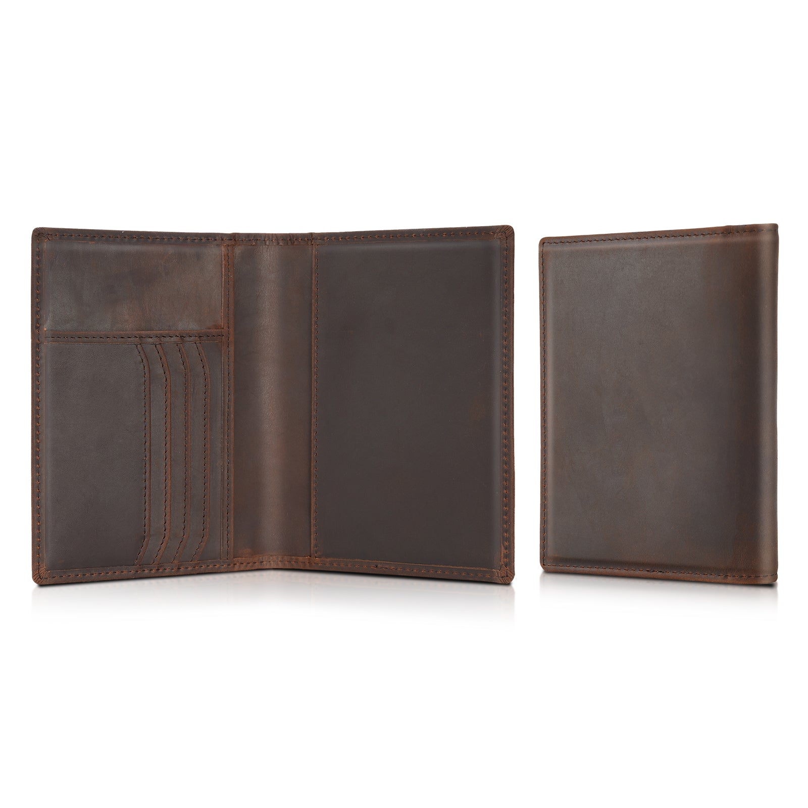 Polare RFID Blocking Leather Passport Holder Travel Bifold Wallet (Dark Brown,Inside)