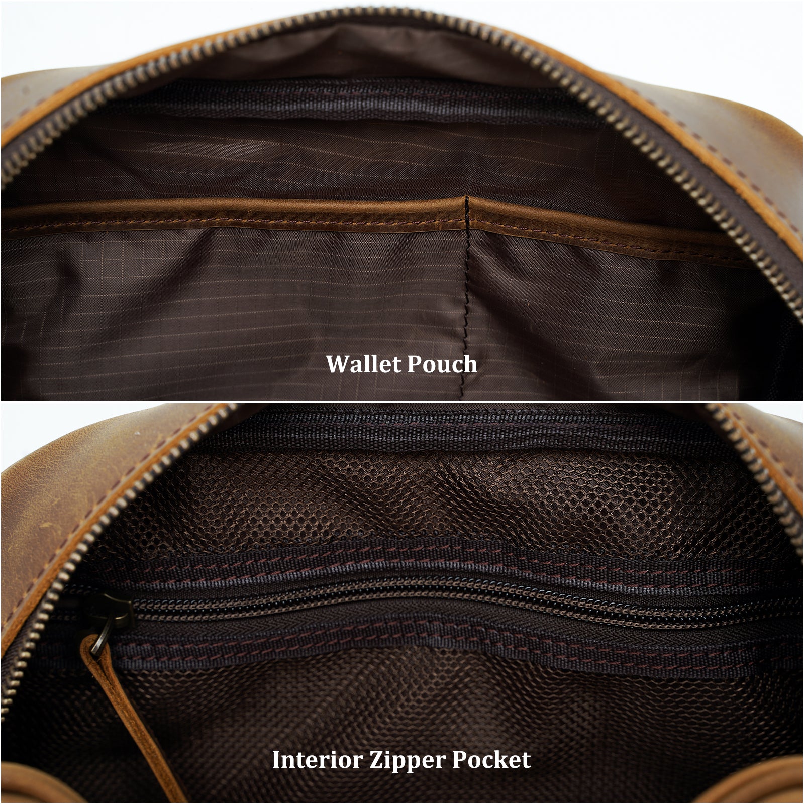 Full Grain Leather Handmade Travel Toiletry Bag (Brown,Details)