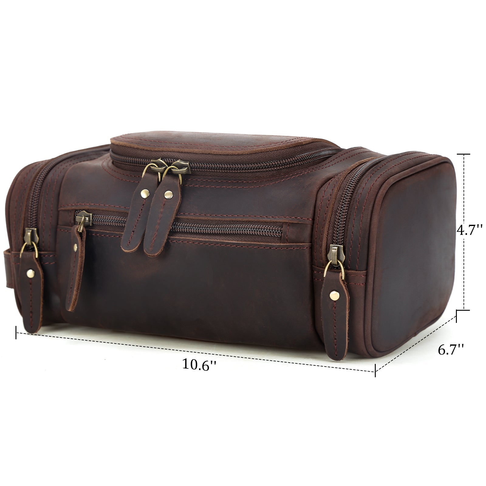Polare Toiletry Bag Full Grain Leather Travel Case Wash Bag (Dimension)
