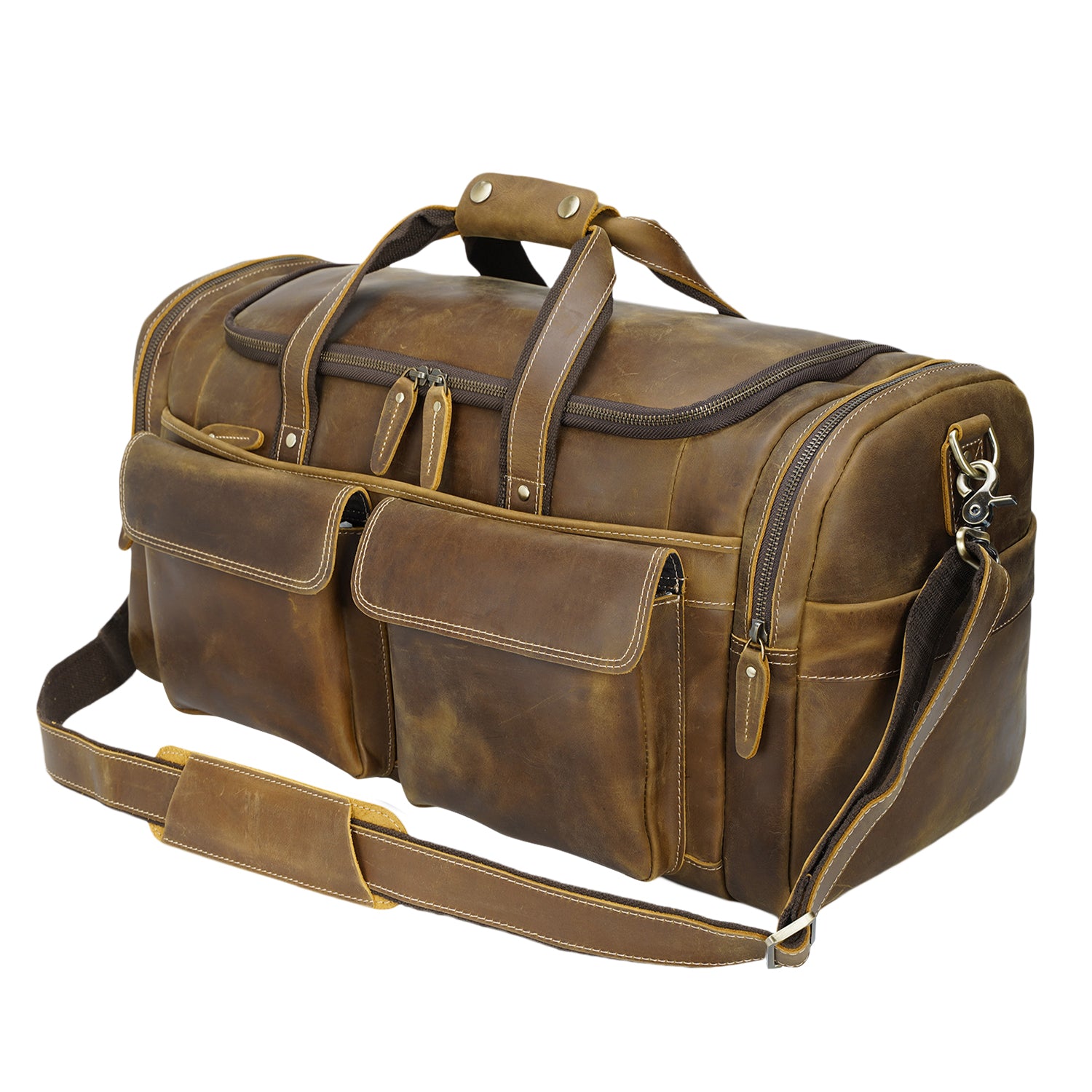 Polare 22.8" Duffel Retro Leather Gym Weekender Bag (Light Brown)