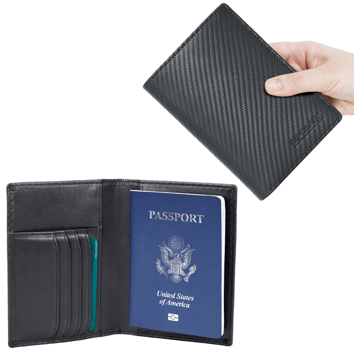 Carbon Black Leather Passport Holder—Slim Travel Organizer