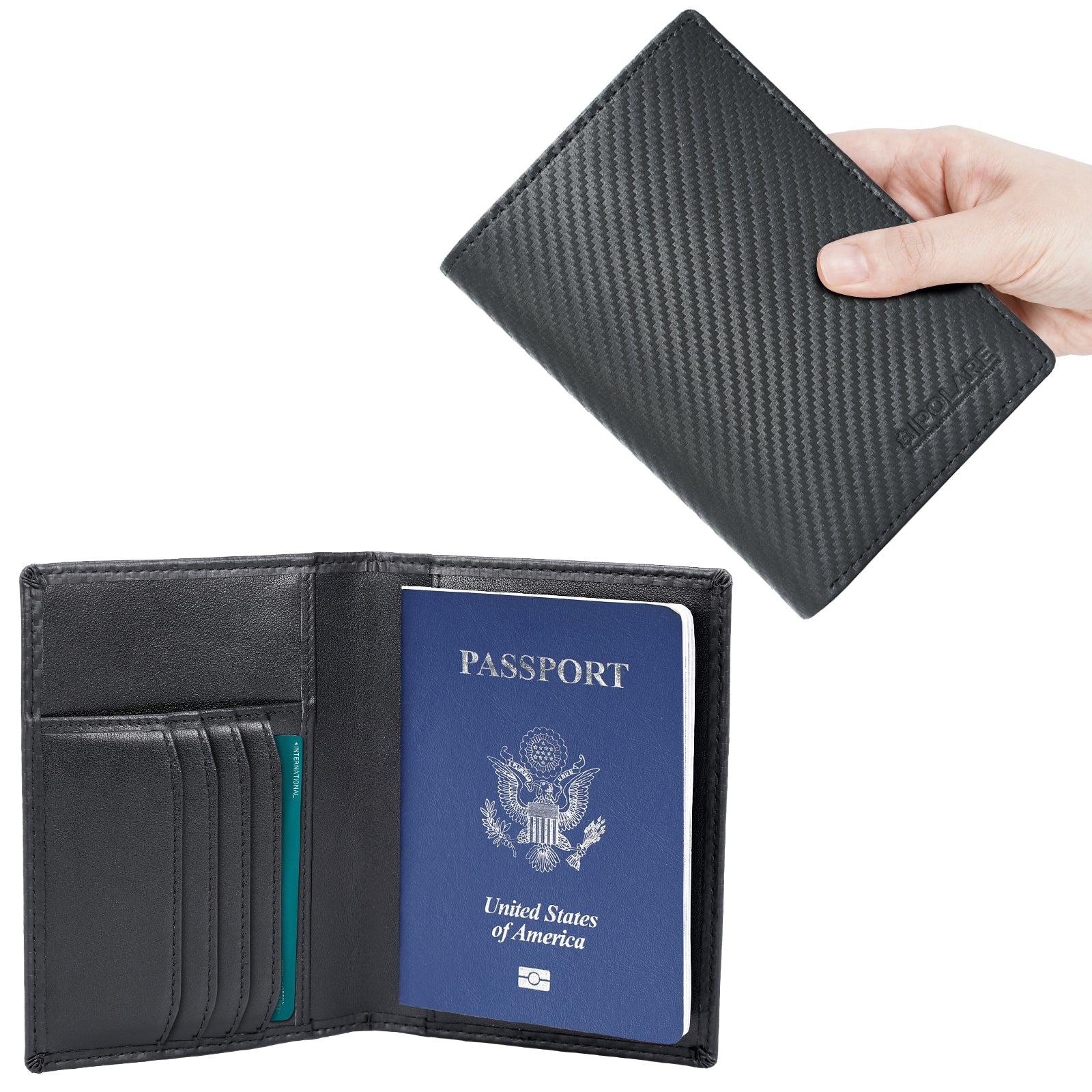 Polare RFID Blocking Leather Passport Holder Travel Bifold Wallet (Carbon Black)