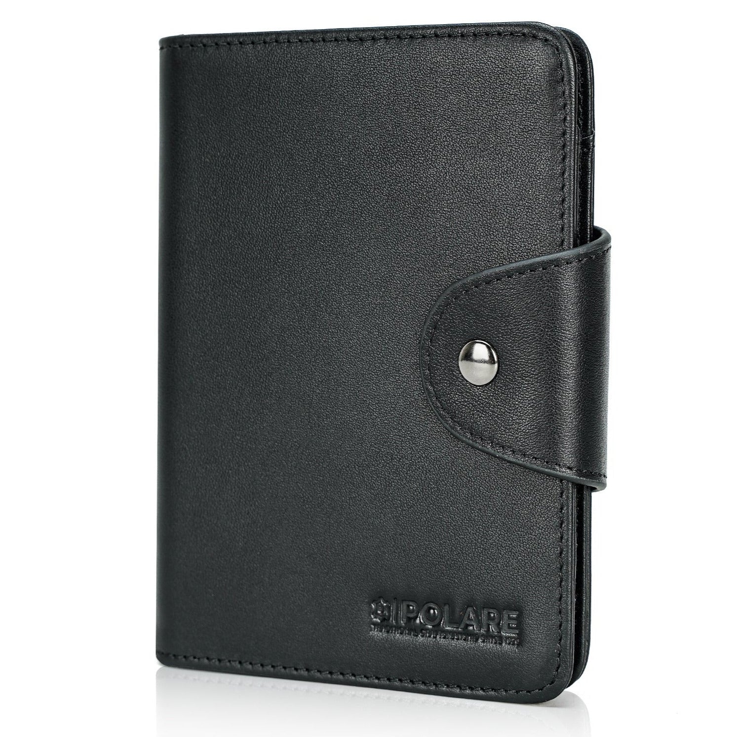 Polare Full Grain Leather Slim and Soft RFID Blocking Passport Wallet (Black)