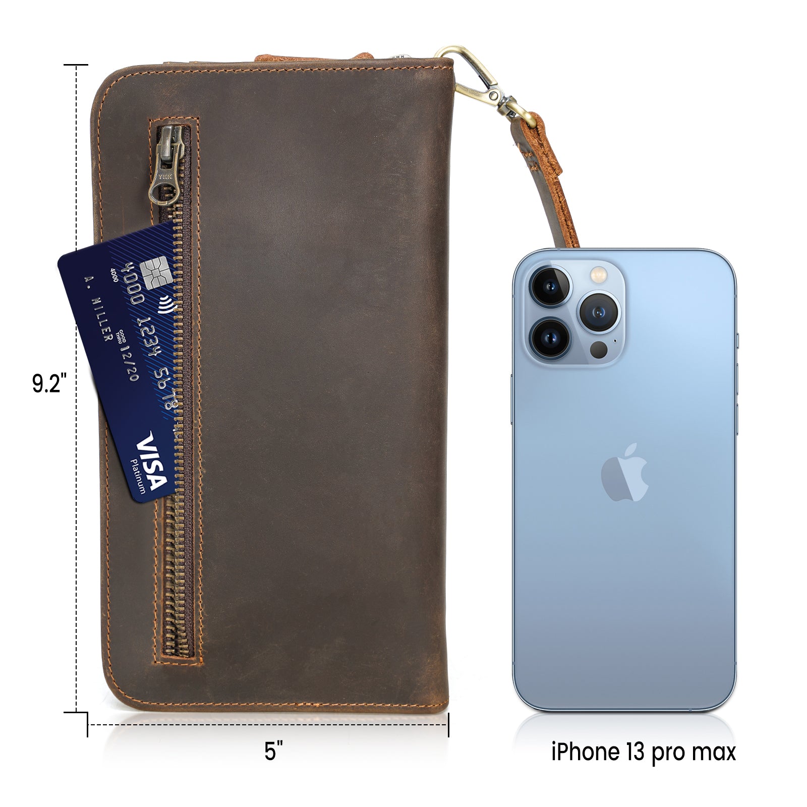 Full Grain Leather Family Travel RFID Blocking Passport Wallet (Dimension)