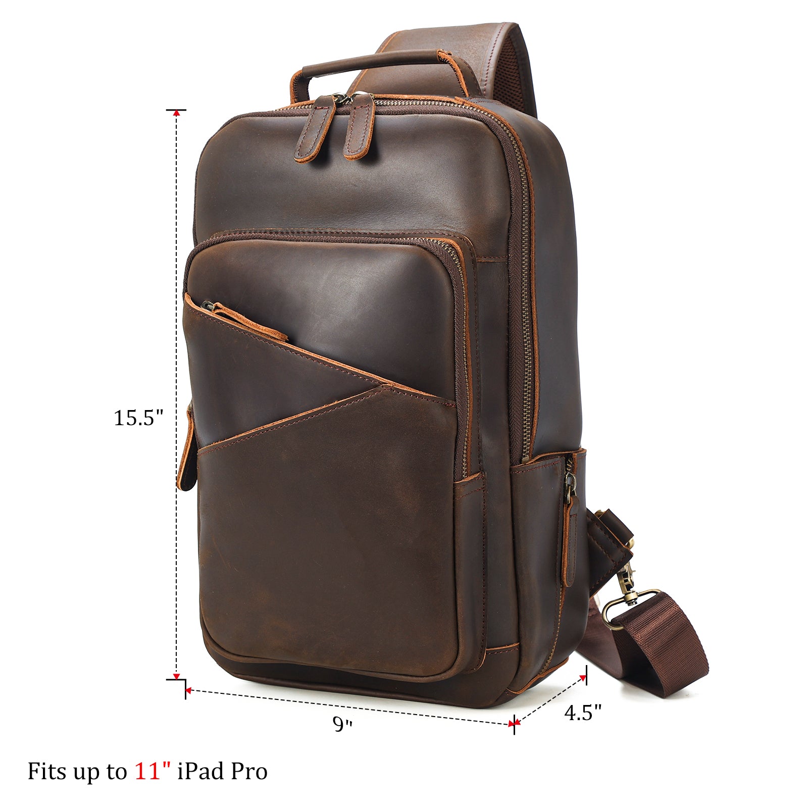 Polare Full Grain Leather Sling Chest Bag For Men (Dimension)
