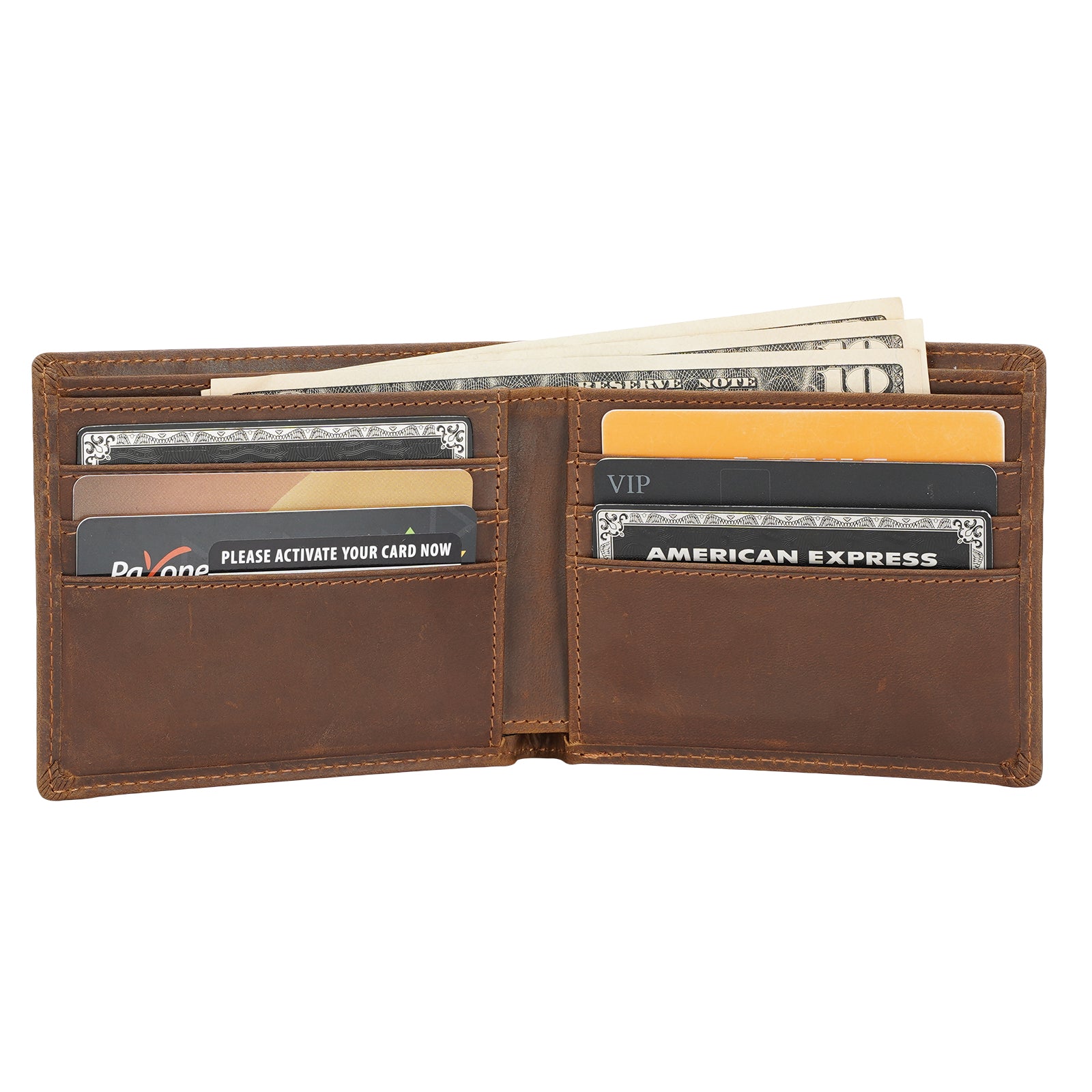 Polare Full Grain Leather Wallet For Men RFID Blocking Slim Billfold (Brown)
