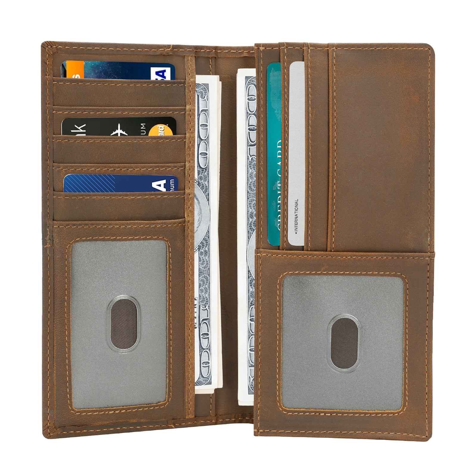 Polare Leather Checkbook Holder Long Bifold Wallet (Inside)
